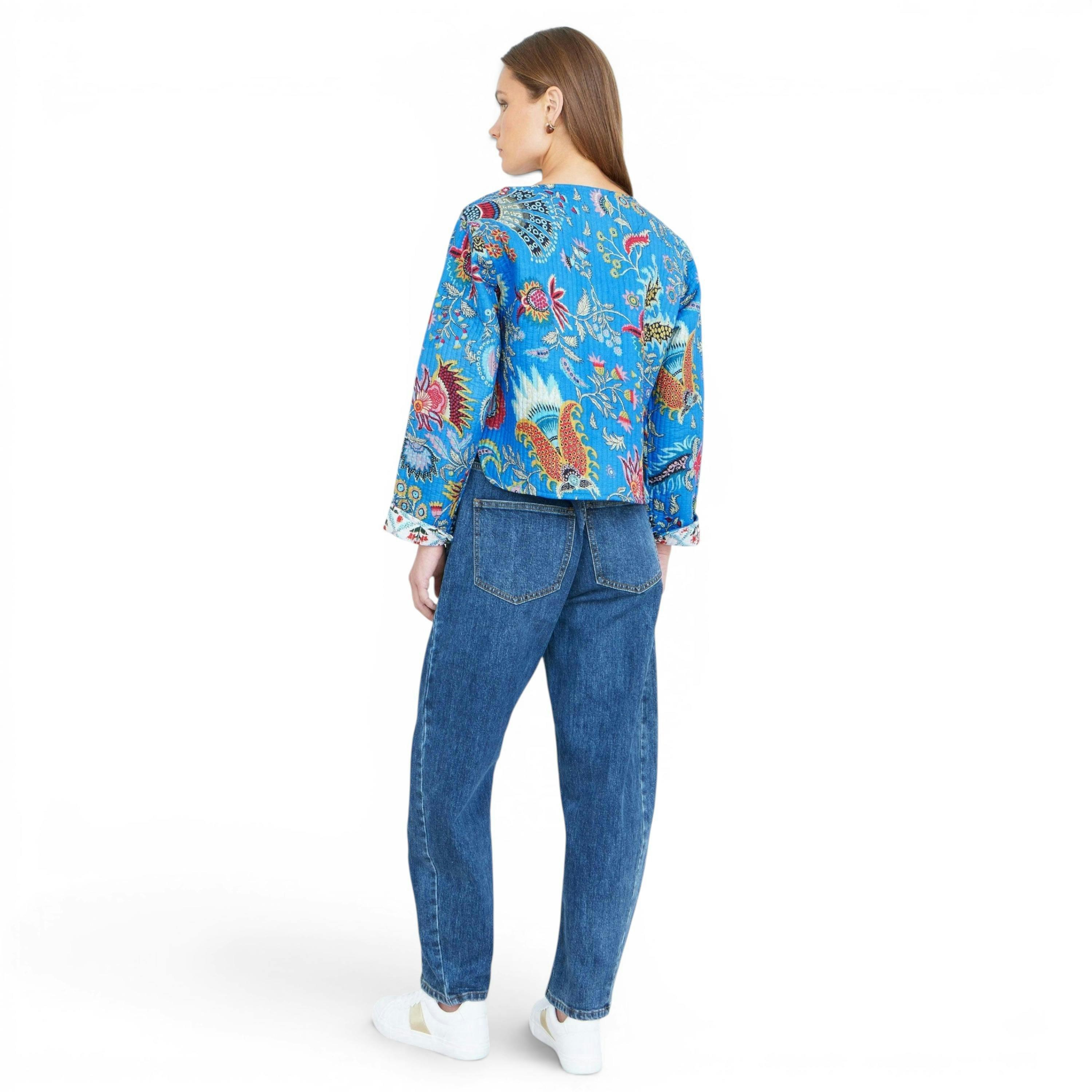 Yumi Blue Boho Print Cotton Reversible Quilted Jacket , view 5 of 6
