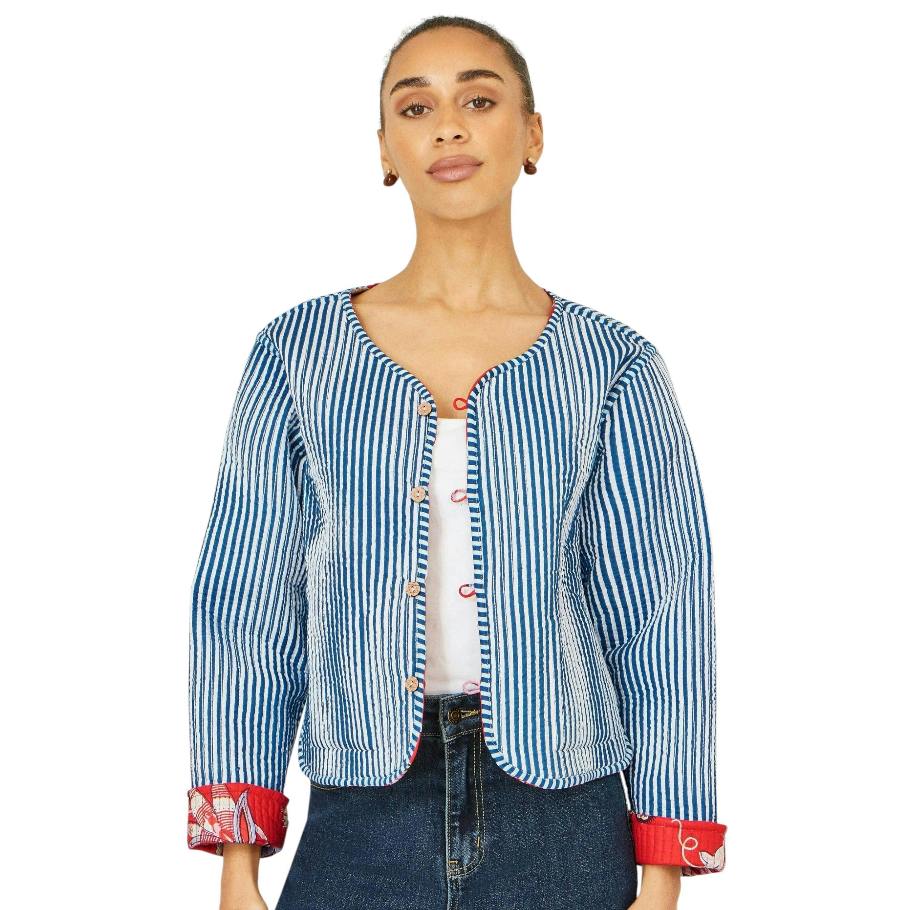 Yumi Red Boho Print Cotton Reversible Quilted Jacket , view 2 of 6