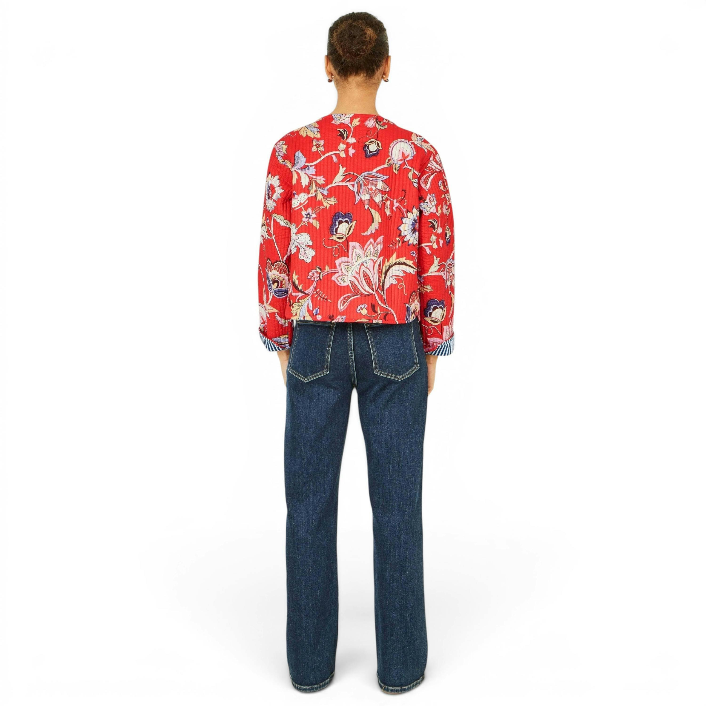 Yumi Red Boho Print Cotton Reversible Quilted Jacket , view 4 of 6