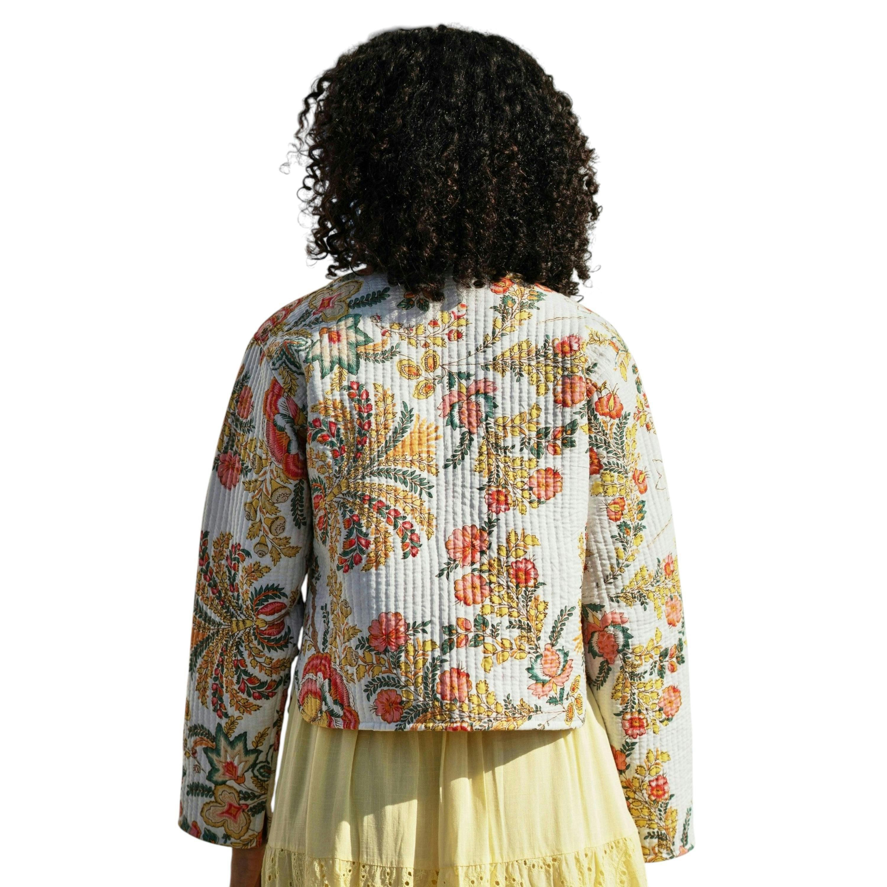 Yumi White Boho Print Cotton Reversible Quilted Jacket , view 4 of 6