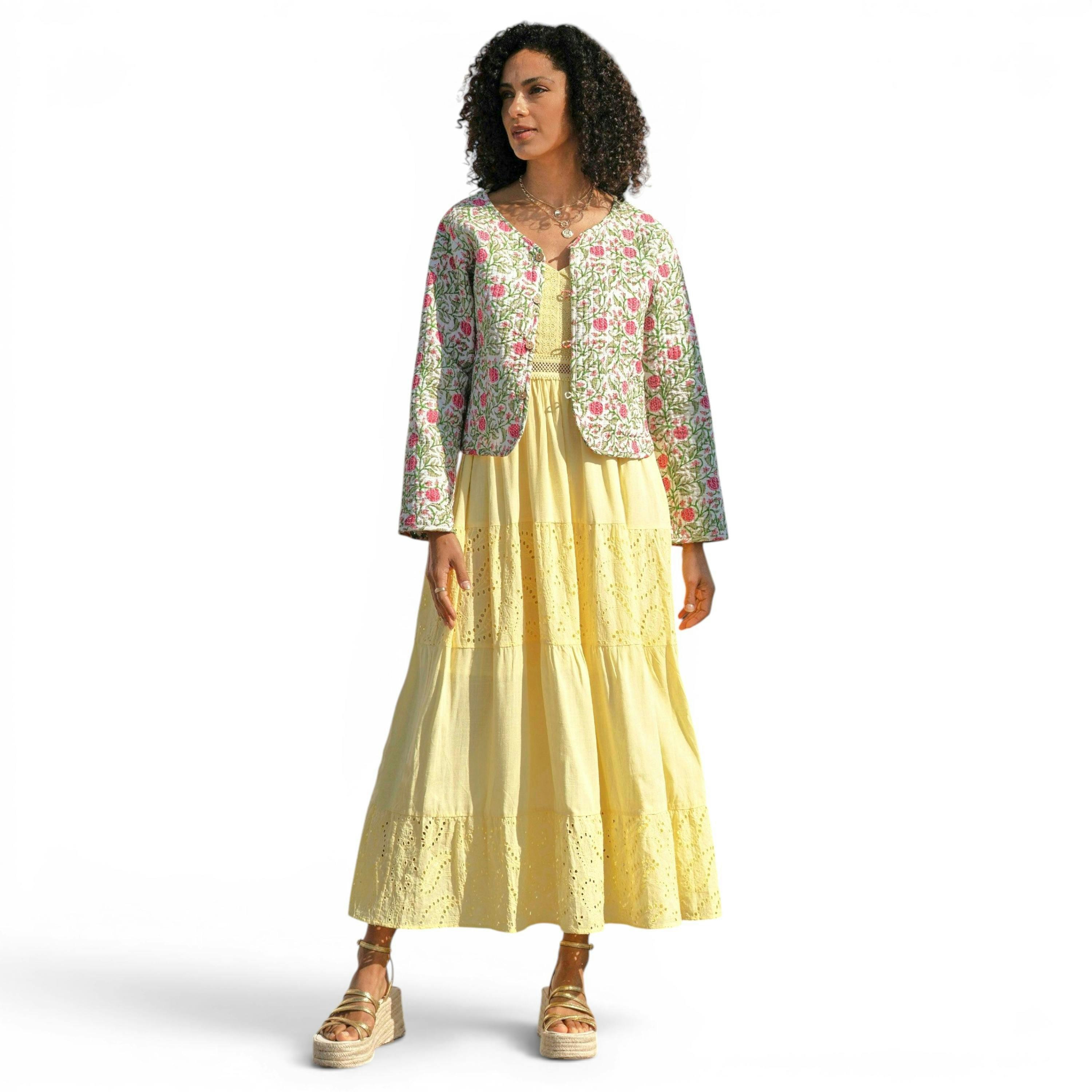 Yumi White Boho Print Cotton Reversible Quilted Jacket , view 6 of 6