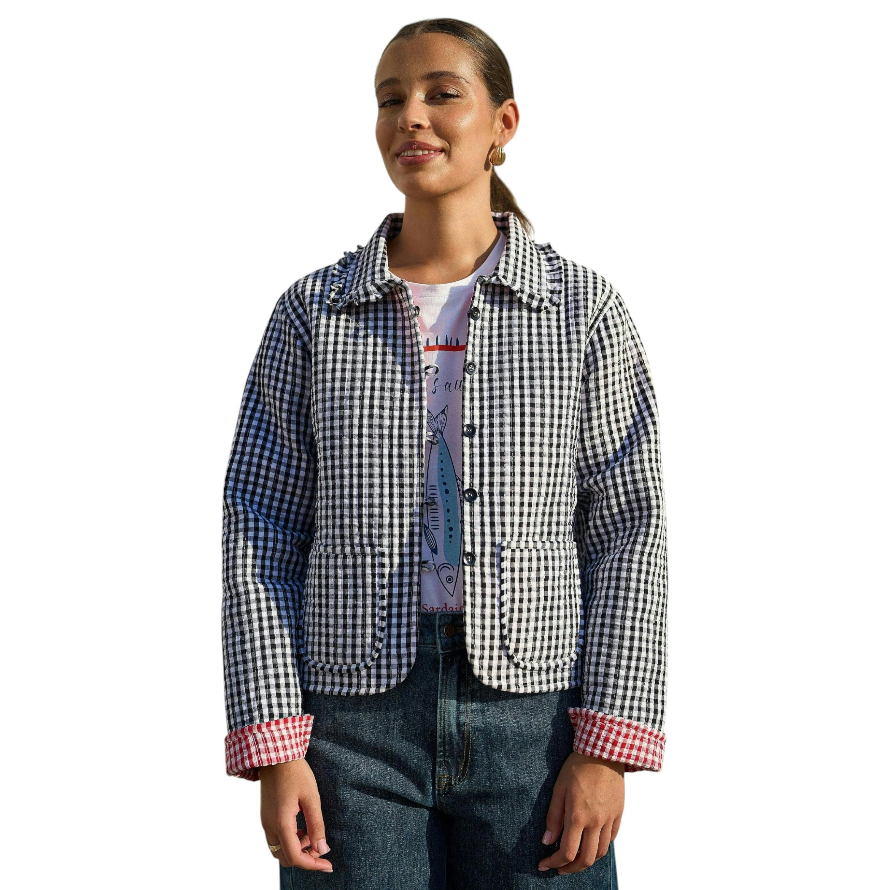 Yumi Black Gingham Frill Collar Jacket , view 2 of 6