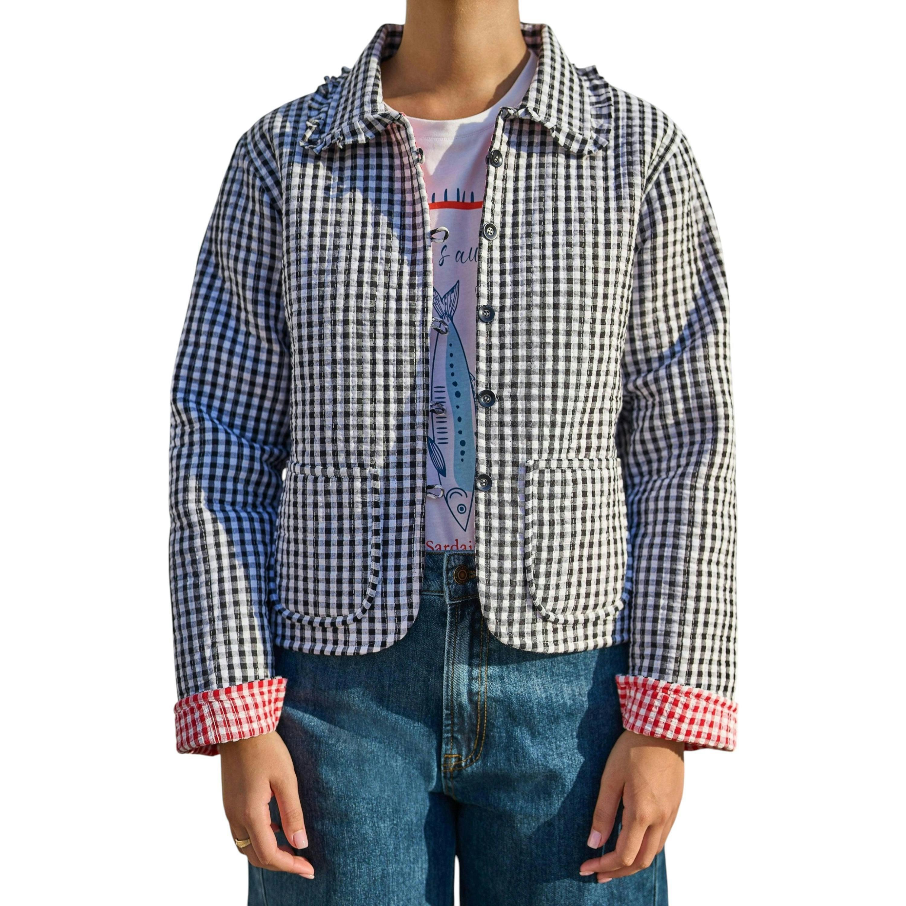 Yumi Black Gingham Frill Collar Jacket , view 6 of 6