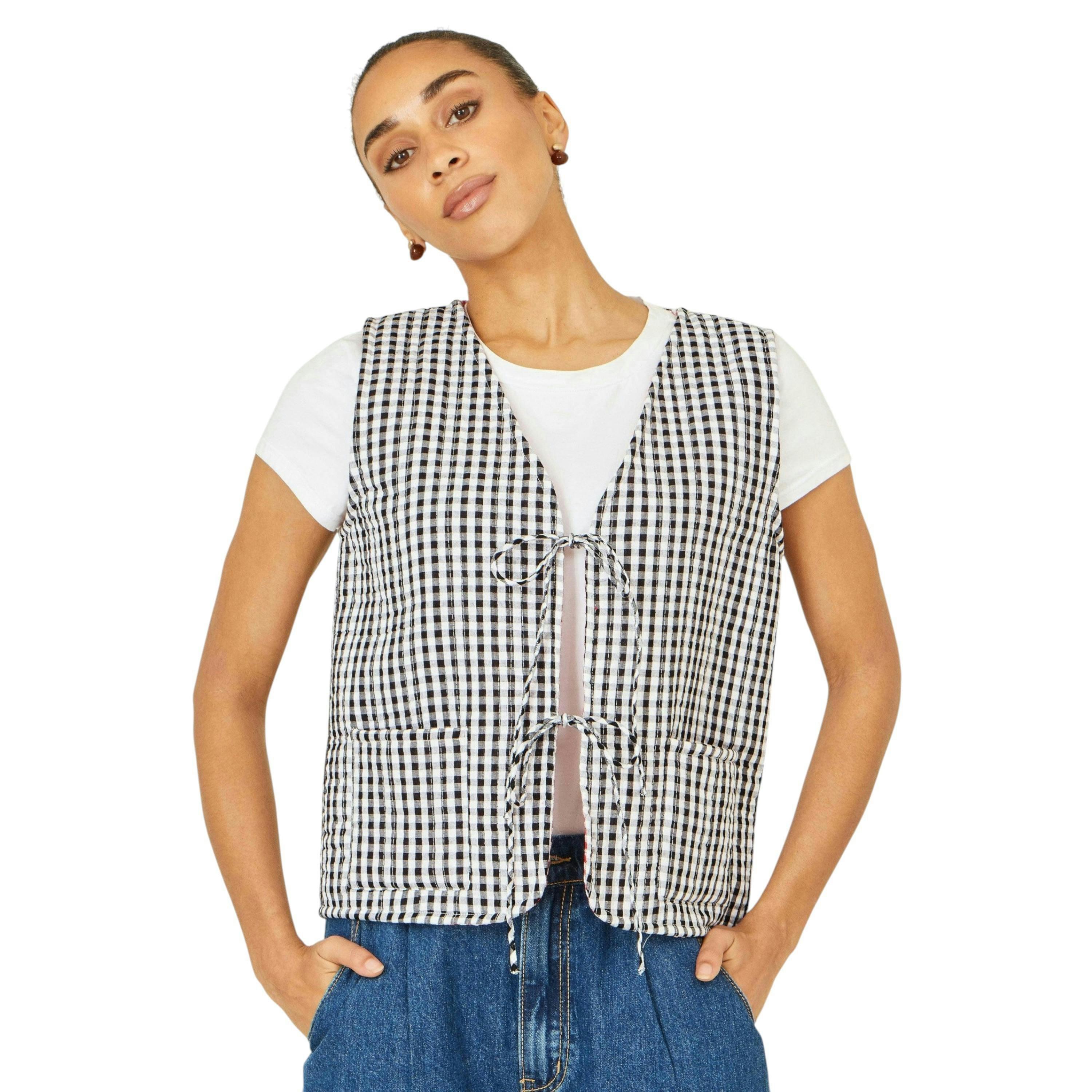 Yumi Black Gingham Reversible Cotton Tie Waistcoat , view 1 of 6