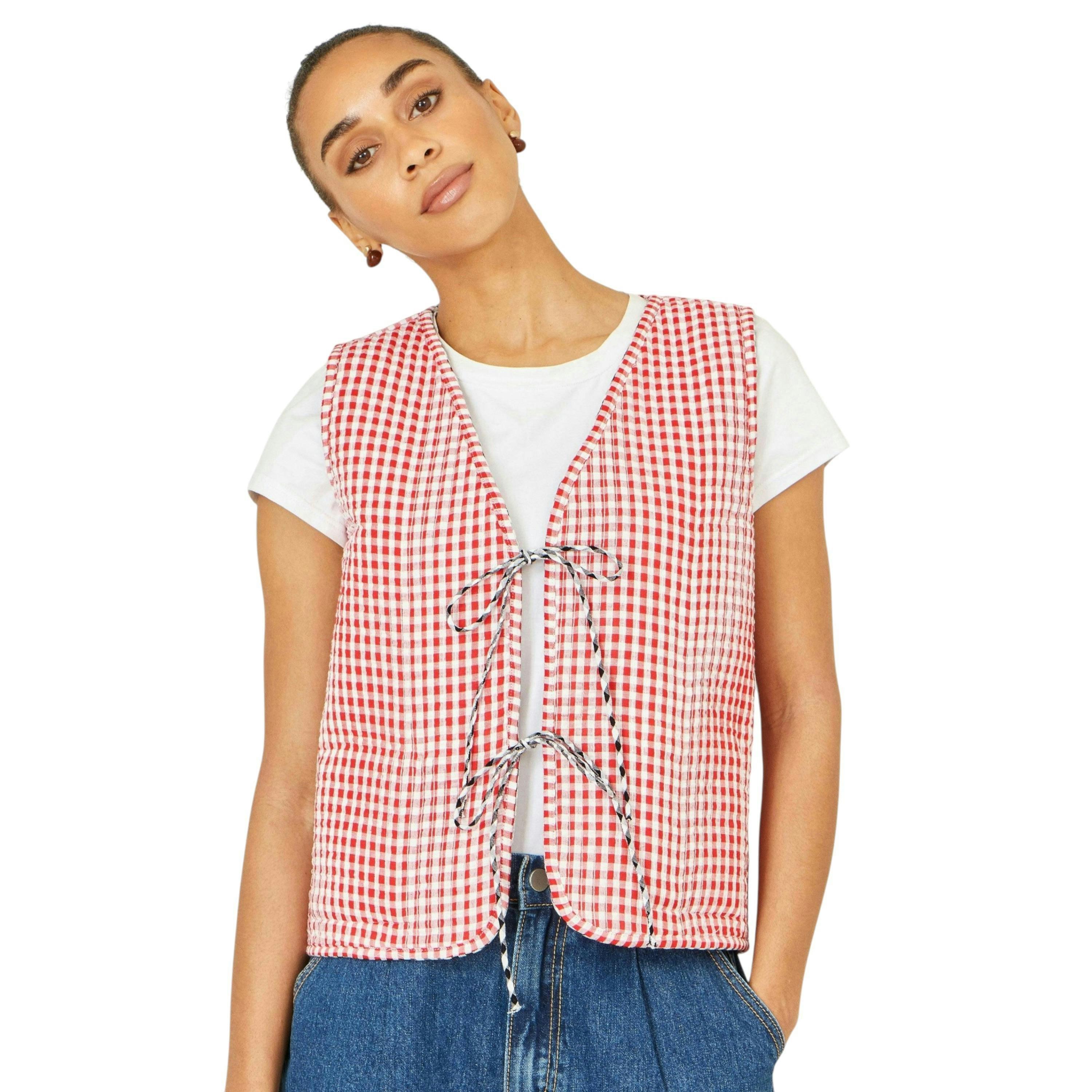 Yumi Black Gingham Reversible Cotton Tie Waistcoat , view 2 of 6