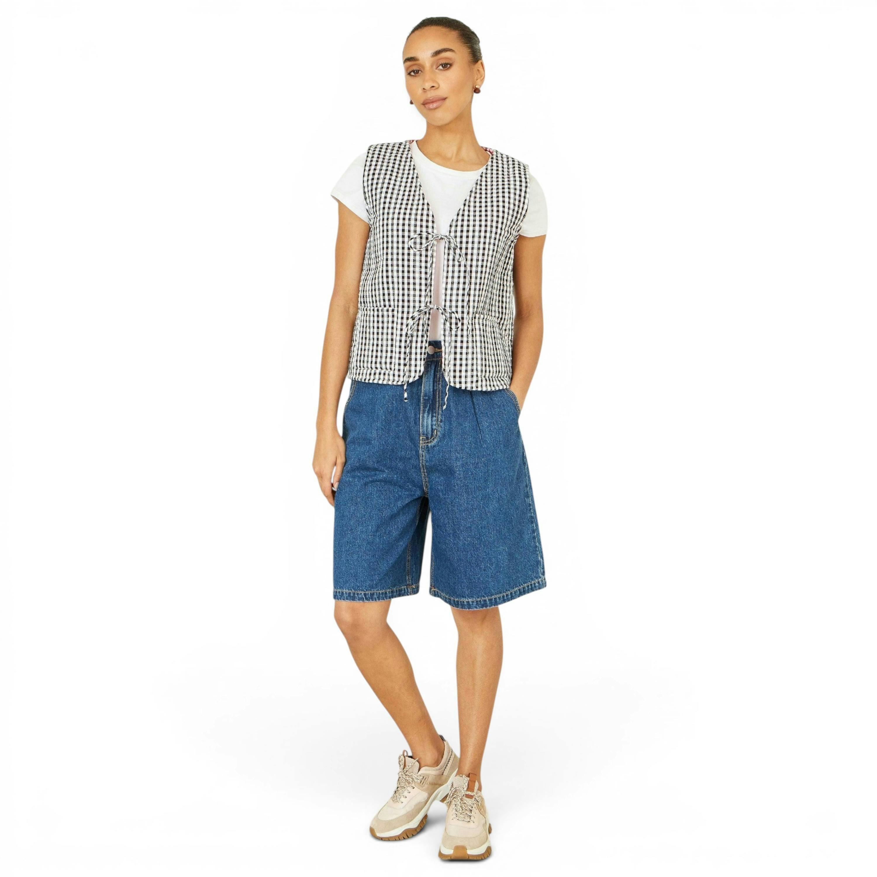 Yumi Black Gingham Reversible Cotton Tie Waistcoat , view 3 of 6