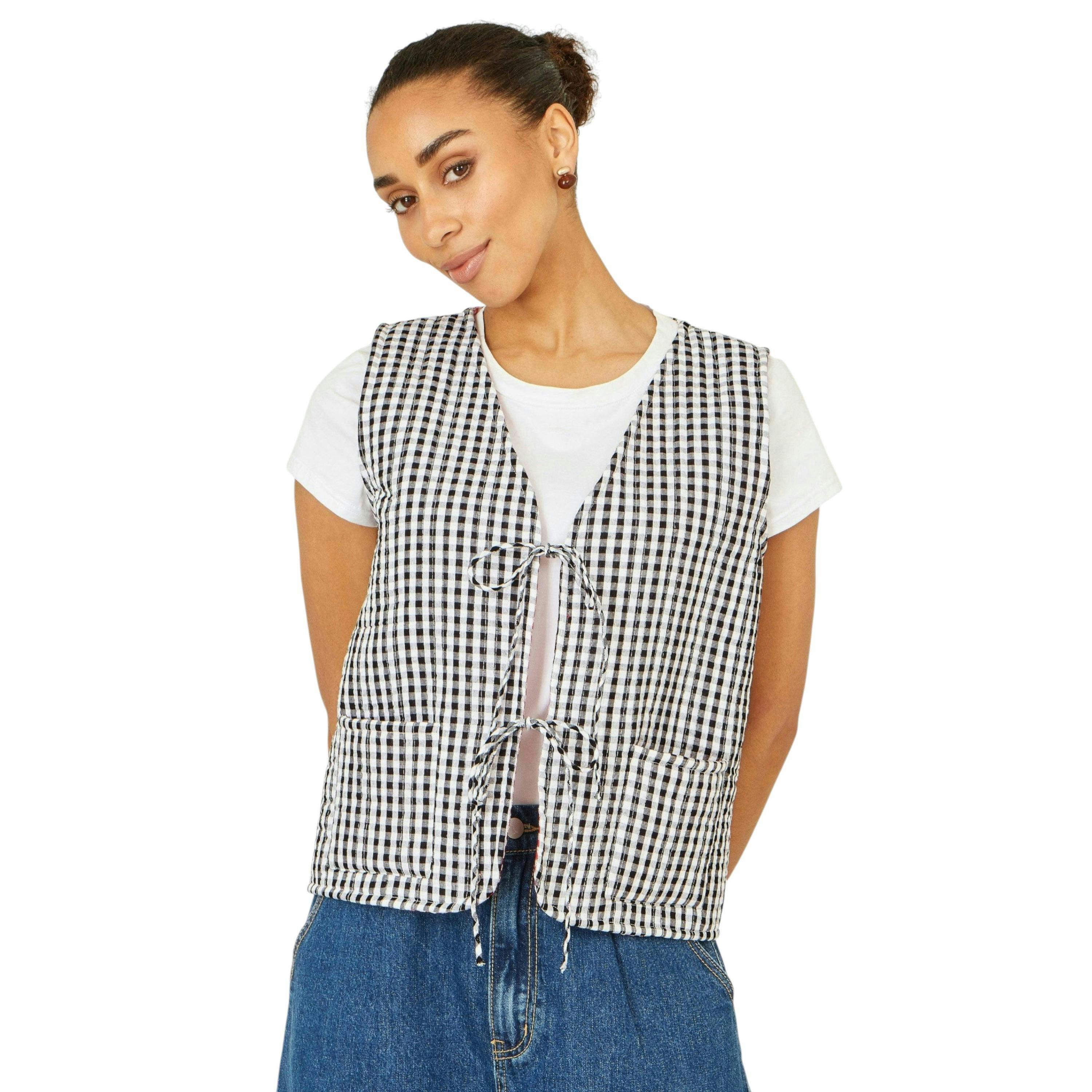 Yumi Black Gingham Reversible Cotton Tie Waistcoat , view 5 of 6