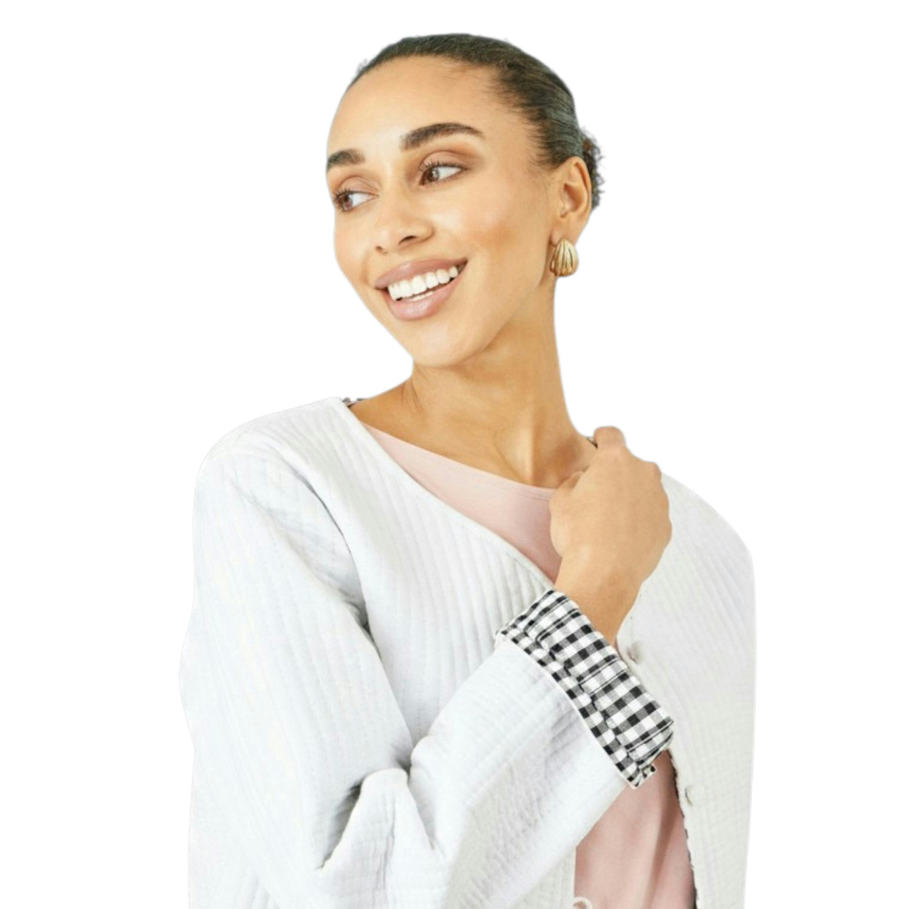 Yumi White Gingham Reversible Cotton Quilted Cropped Jacket , view 2 of 6
