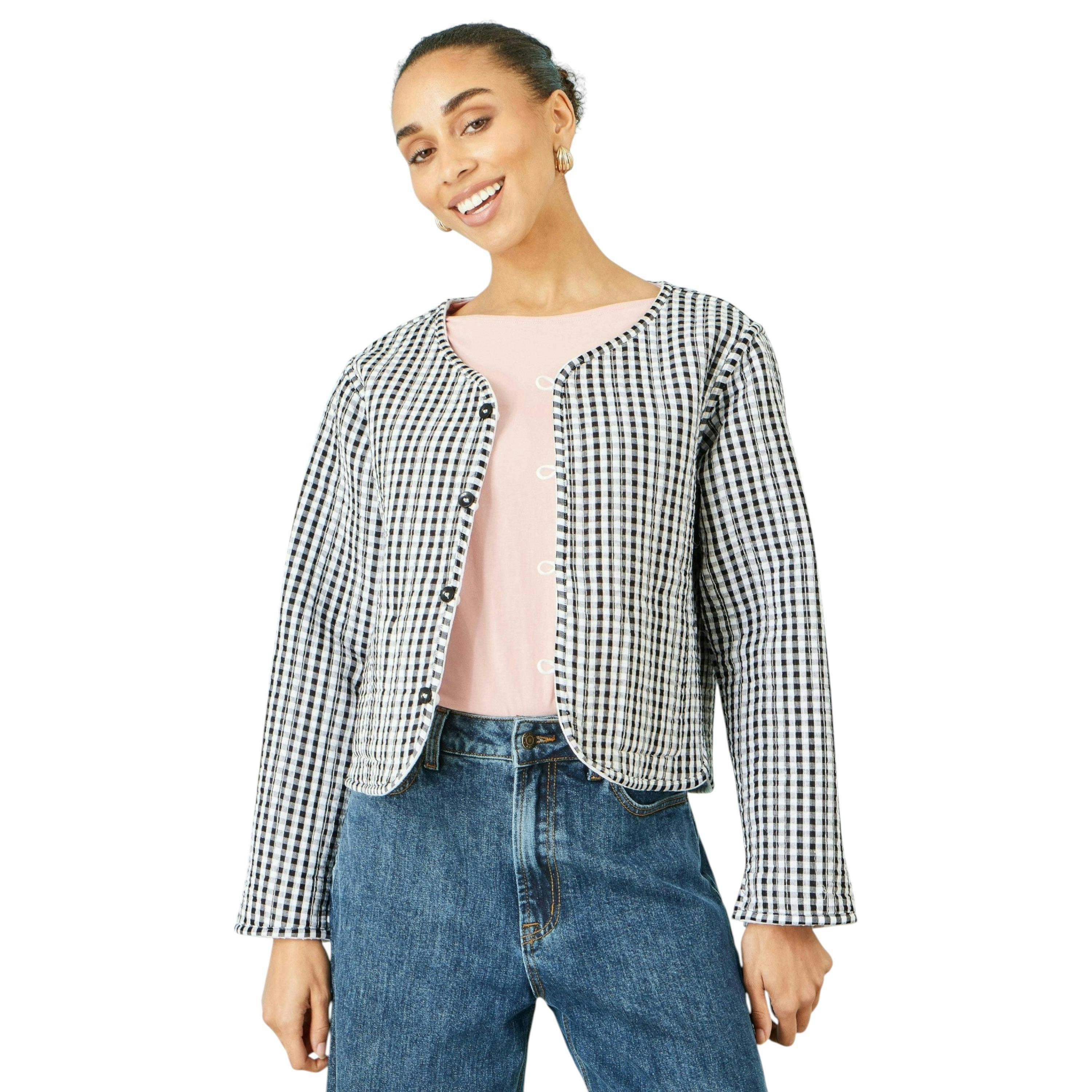 Yumi White Gingham Reversible Cotton Quilted Cropped Jacket , view 3 of 6