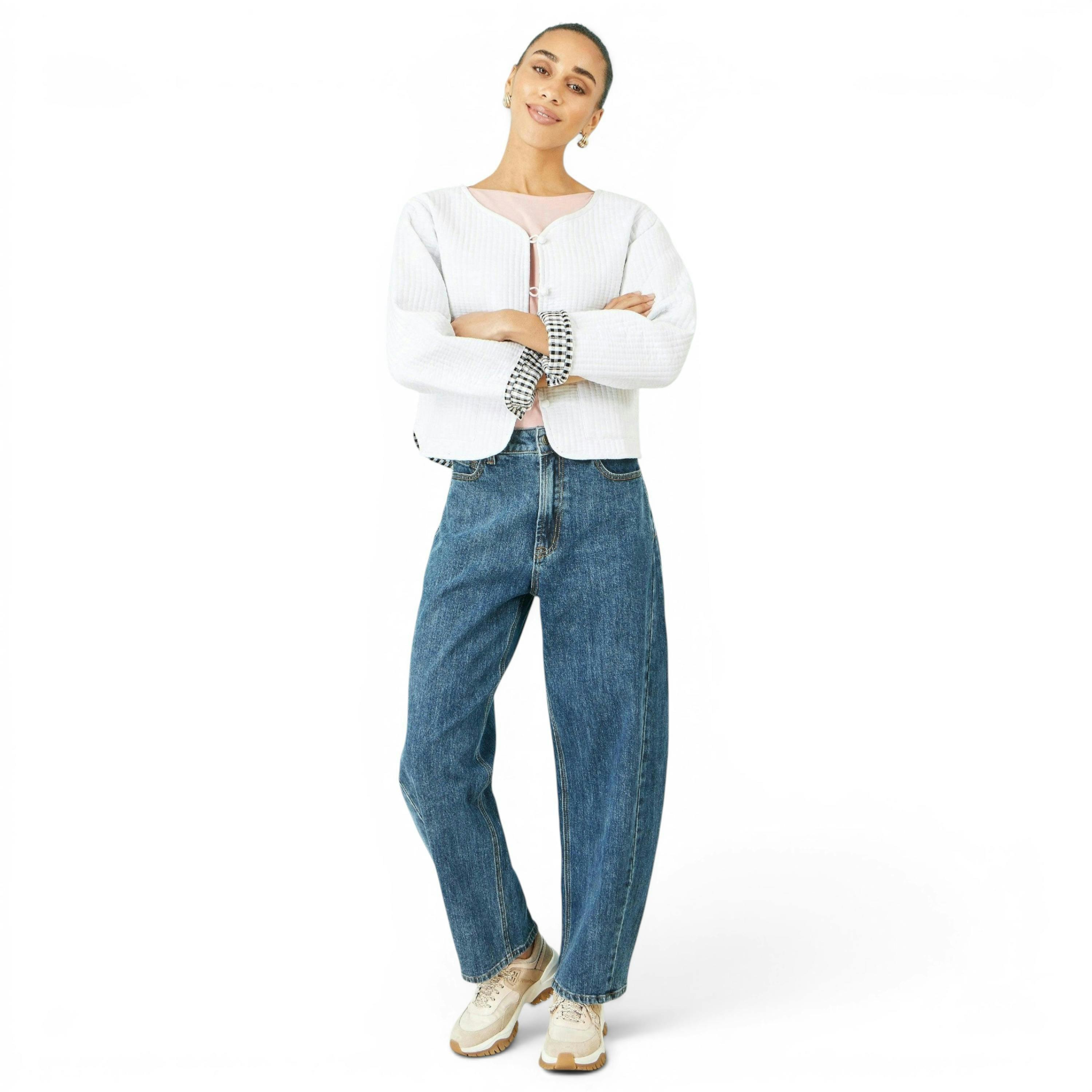 Yumi White Gingham Reversible Cotton Quilted Cropped Jacket , view 4 of 6