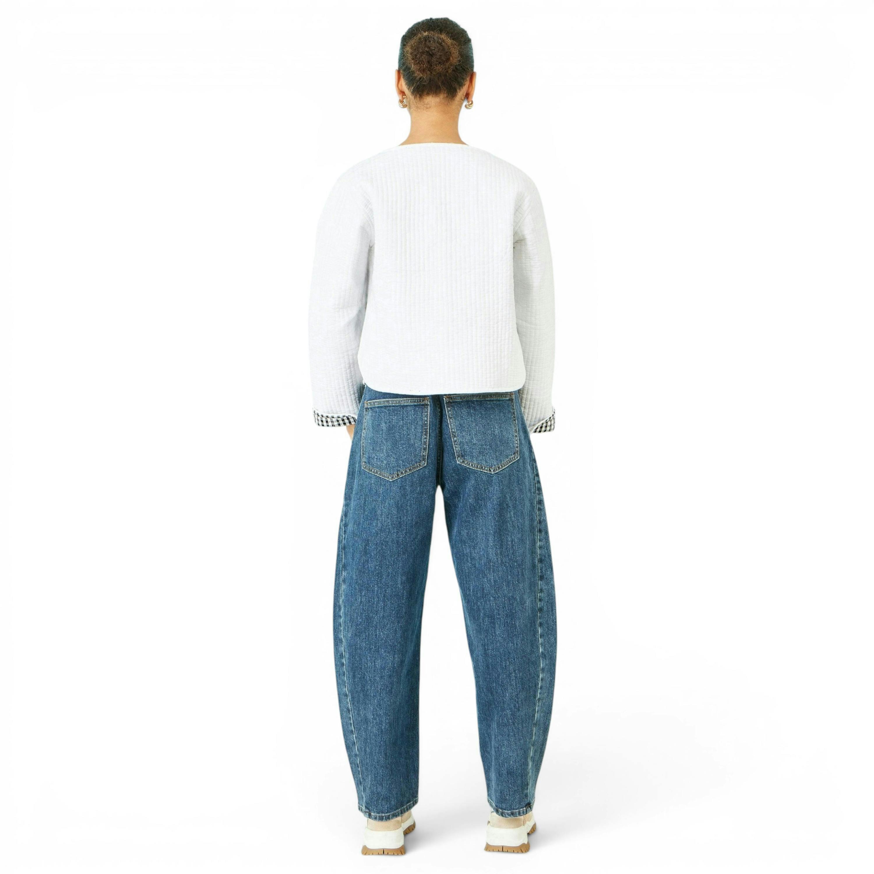 Yumi White Gingham Reversible Cotton Quilted Cropped Jacket , view 5 of 6