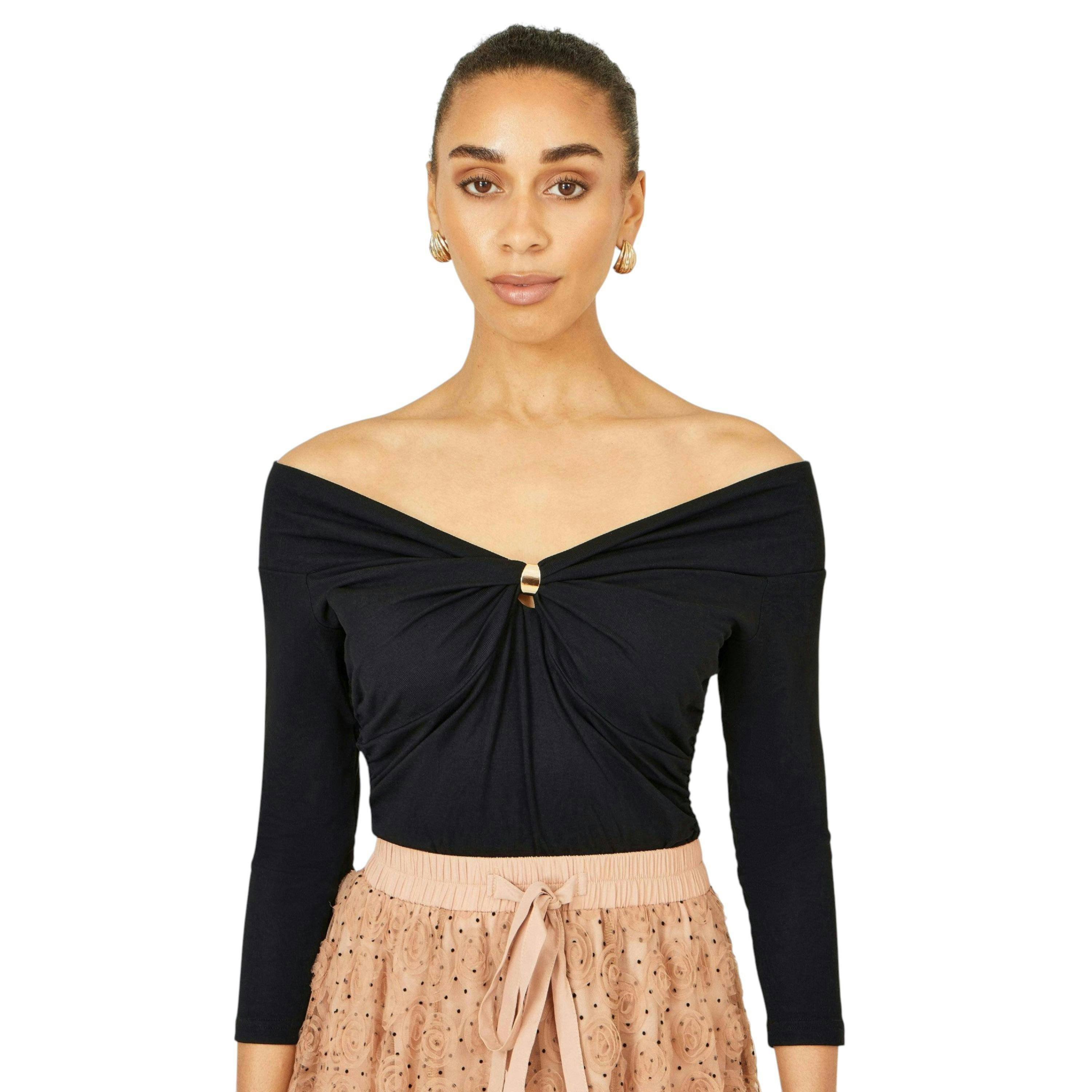 Yumi Black Bardot Long Sleeve Jersey Top , view 1 of 6
