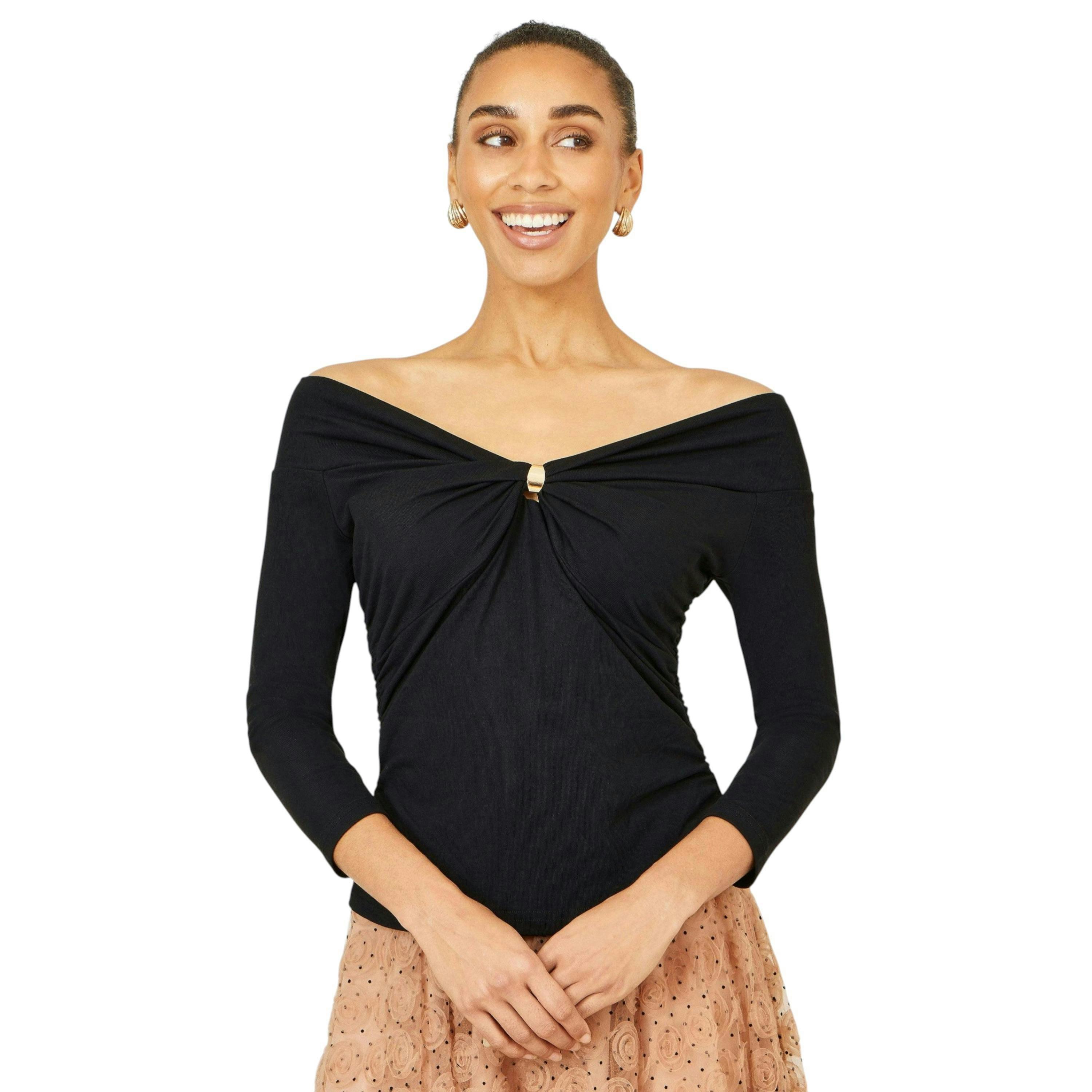 Yumi Black Bardot Long Sleeve Jersey Top , view 3 of 6