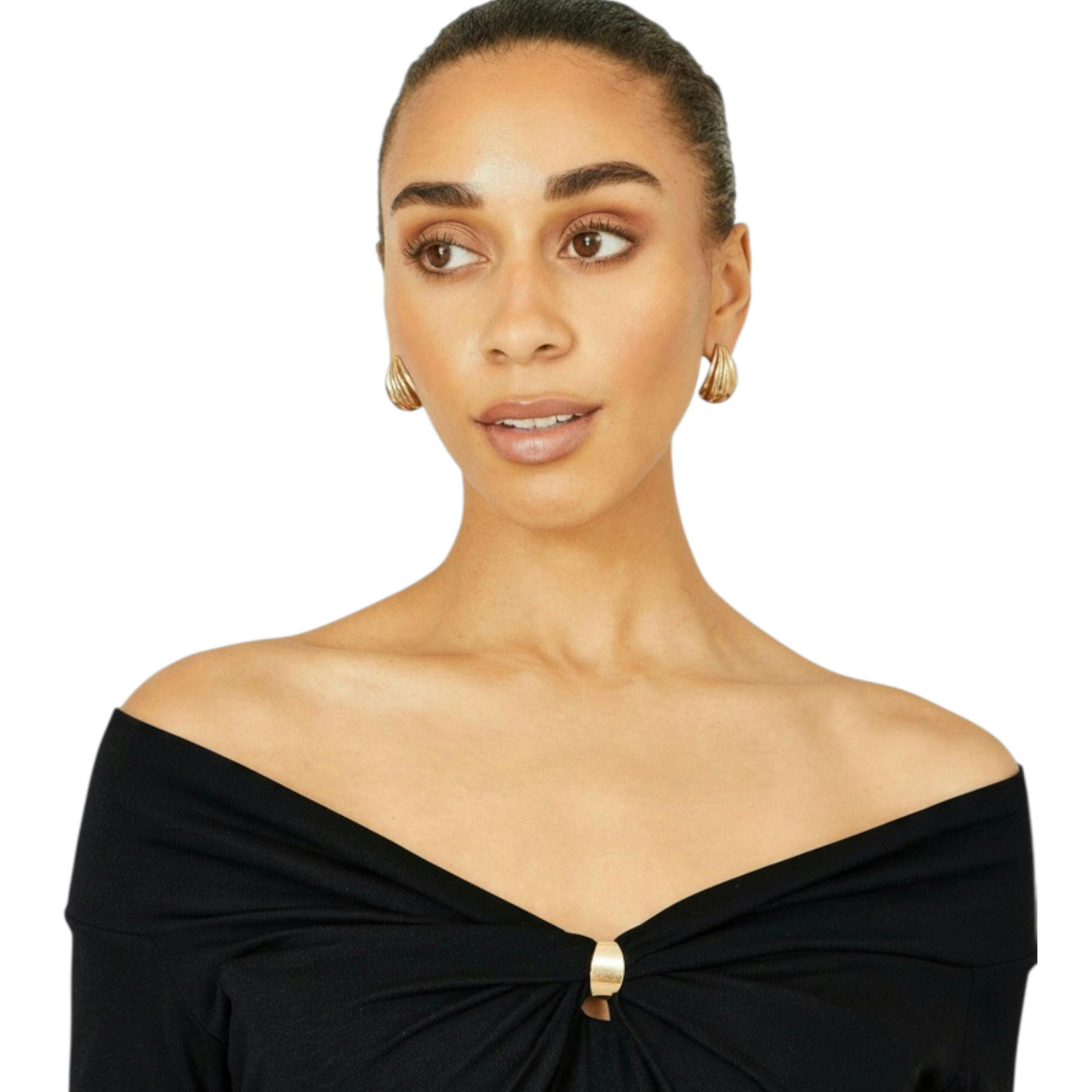 Yumi Black Bardot Long Sleeve Jersey Top , view 5 of 6