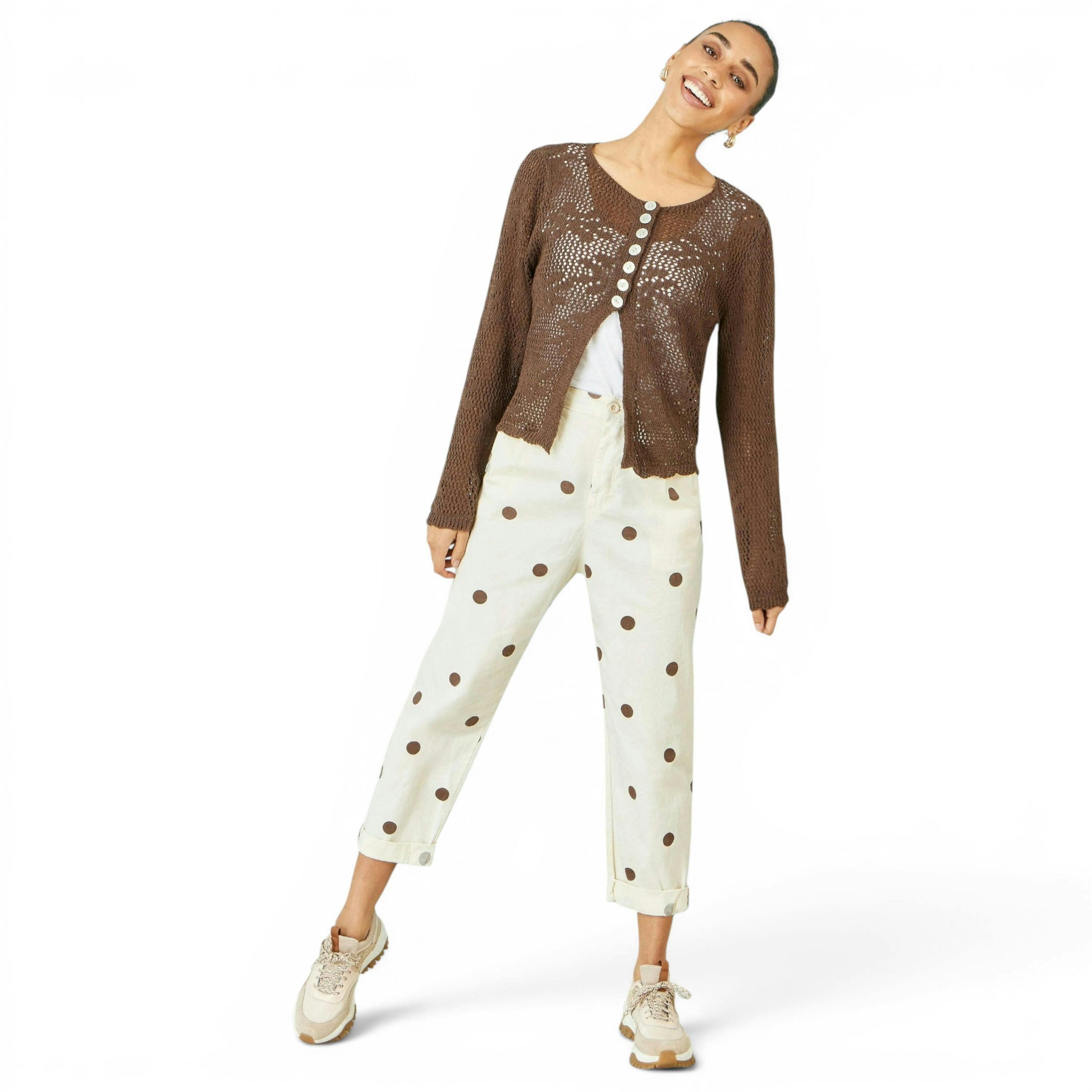 Yumi Brown Spot Print Cotton Canvas Chinos , view 1 of 6
