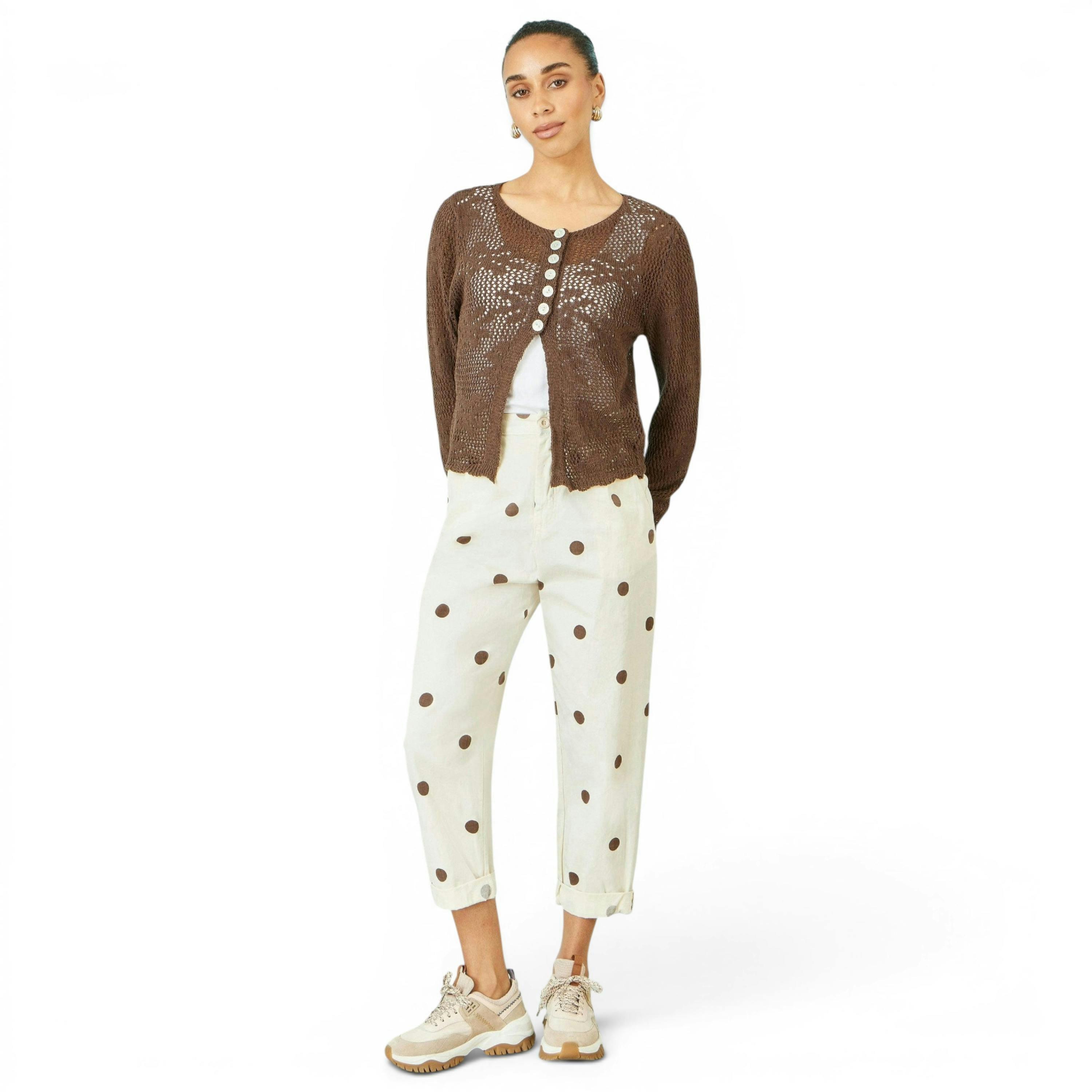 Yumi Brown Spot Print Cotton Canvas Chinos , view 2 of 6