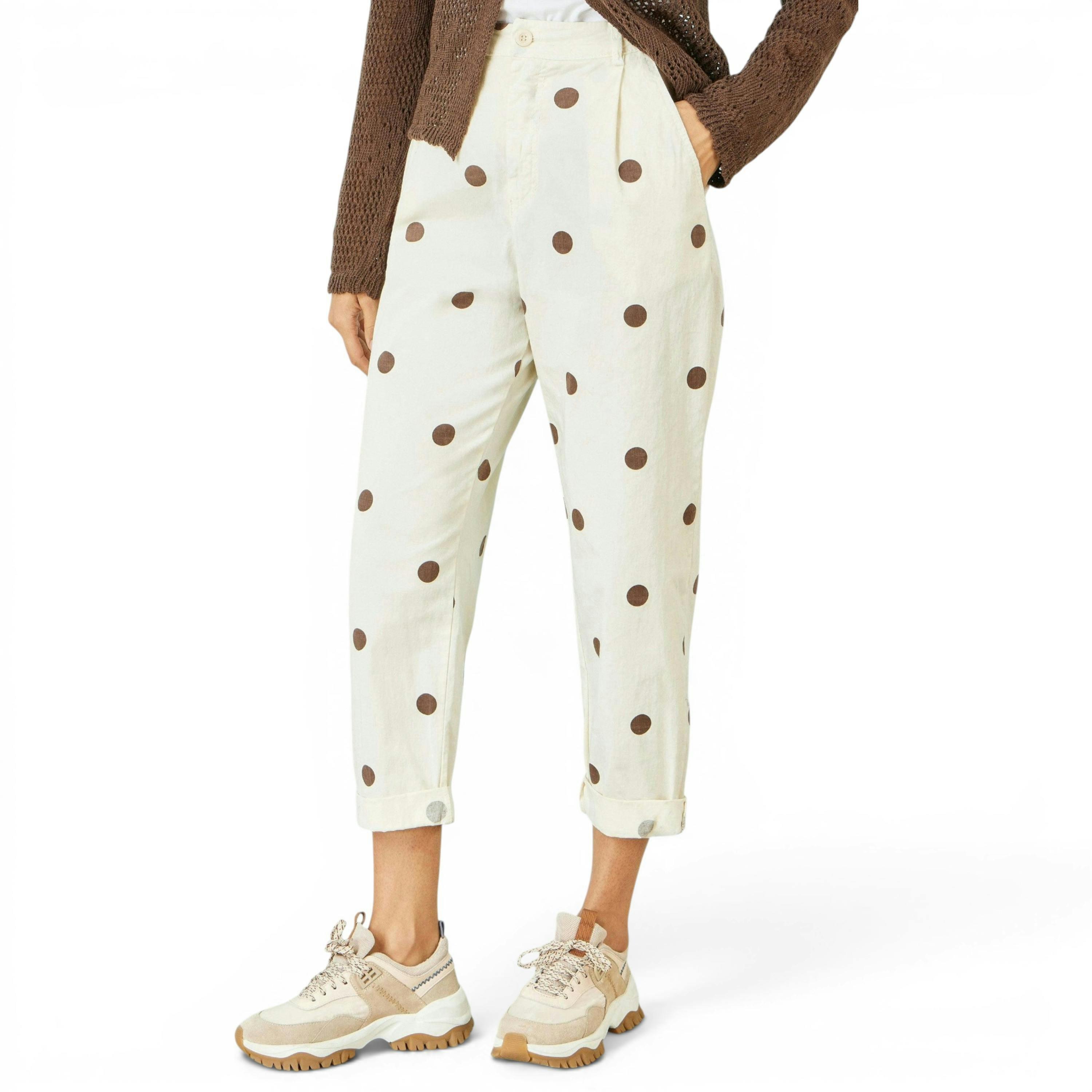 Yumi Brown Spot Print Cotton Canvas Chinos , view 3 of 6