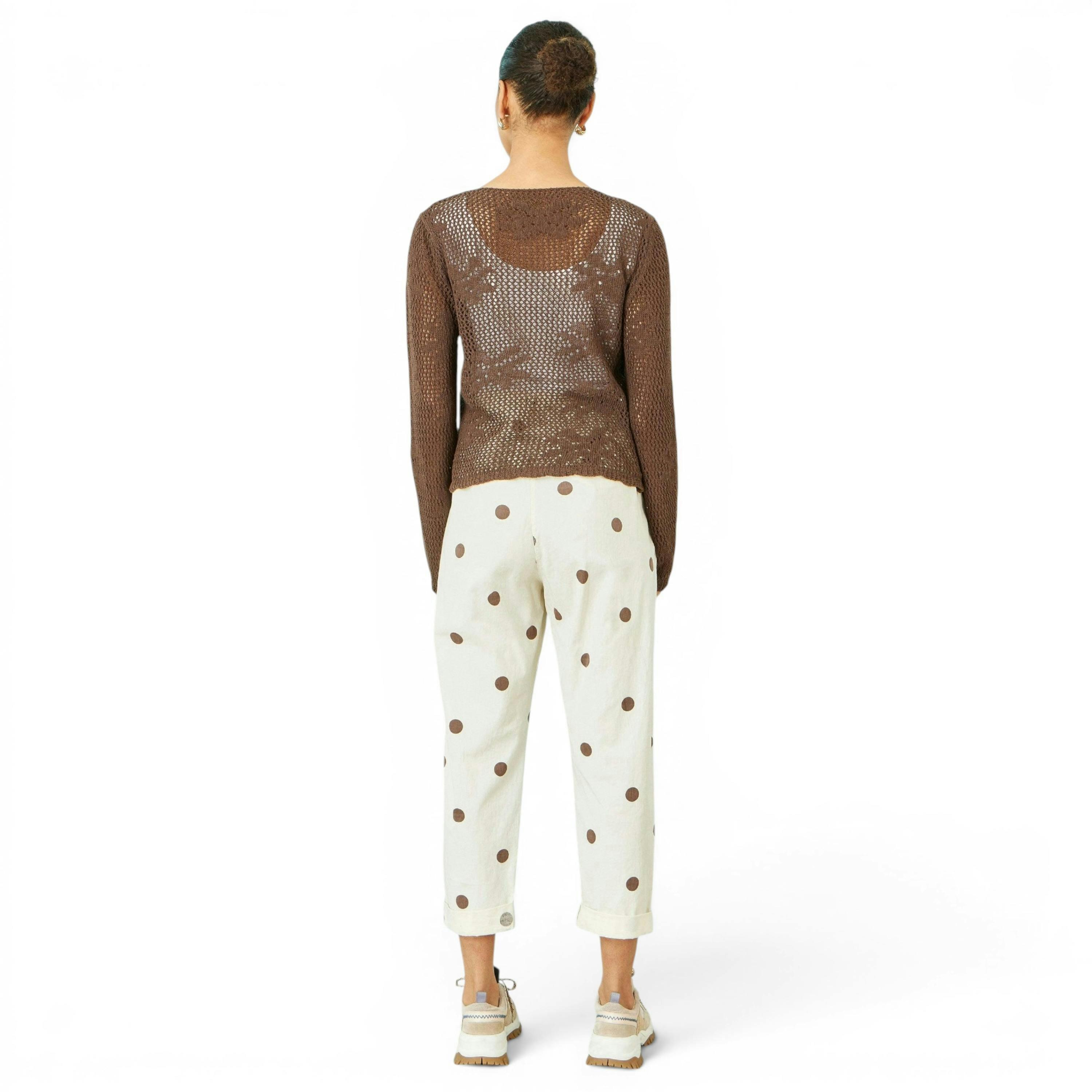 Yumi Brown Spot Print Cotton Canvas Chinos , view 4 of 6