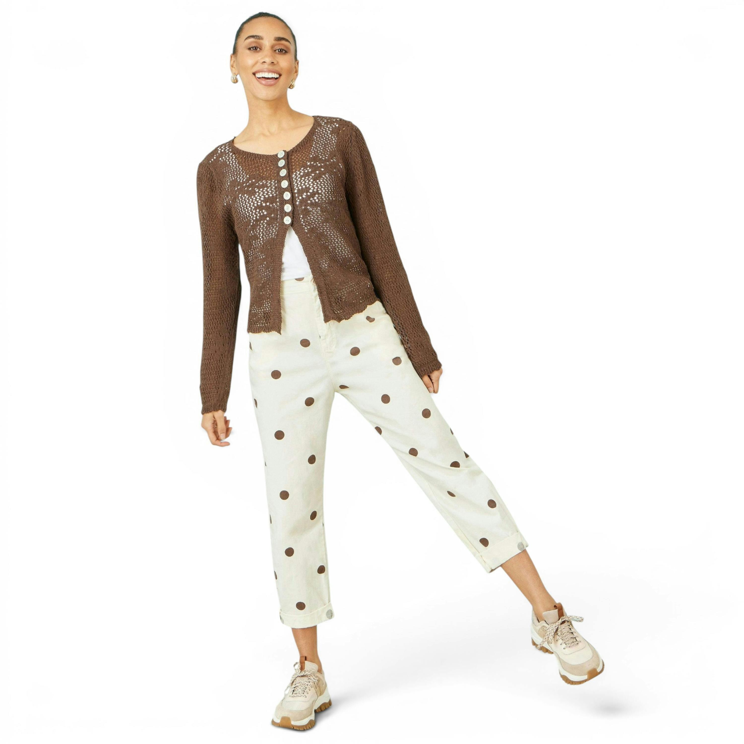 Yumi Brown Spot Print Cotton Canvas Chinos , view 5 of 6