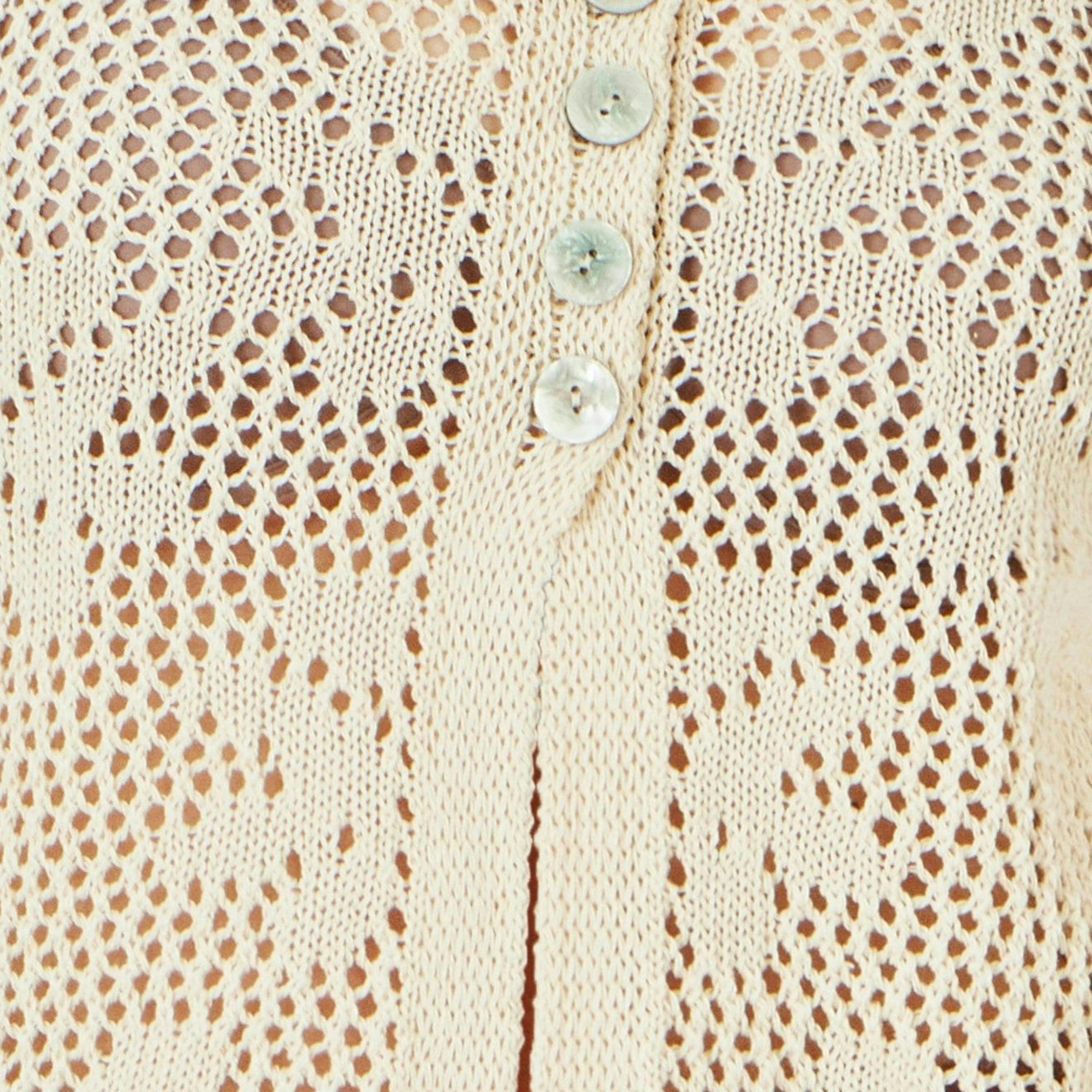 Yumi Beige Flower Crochet Button Up Cardigan , view 5 of 5