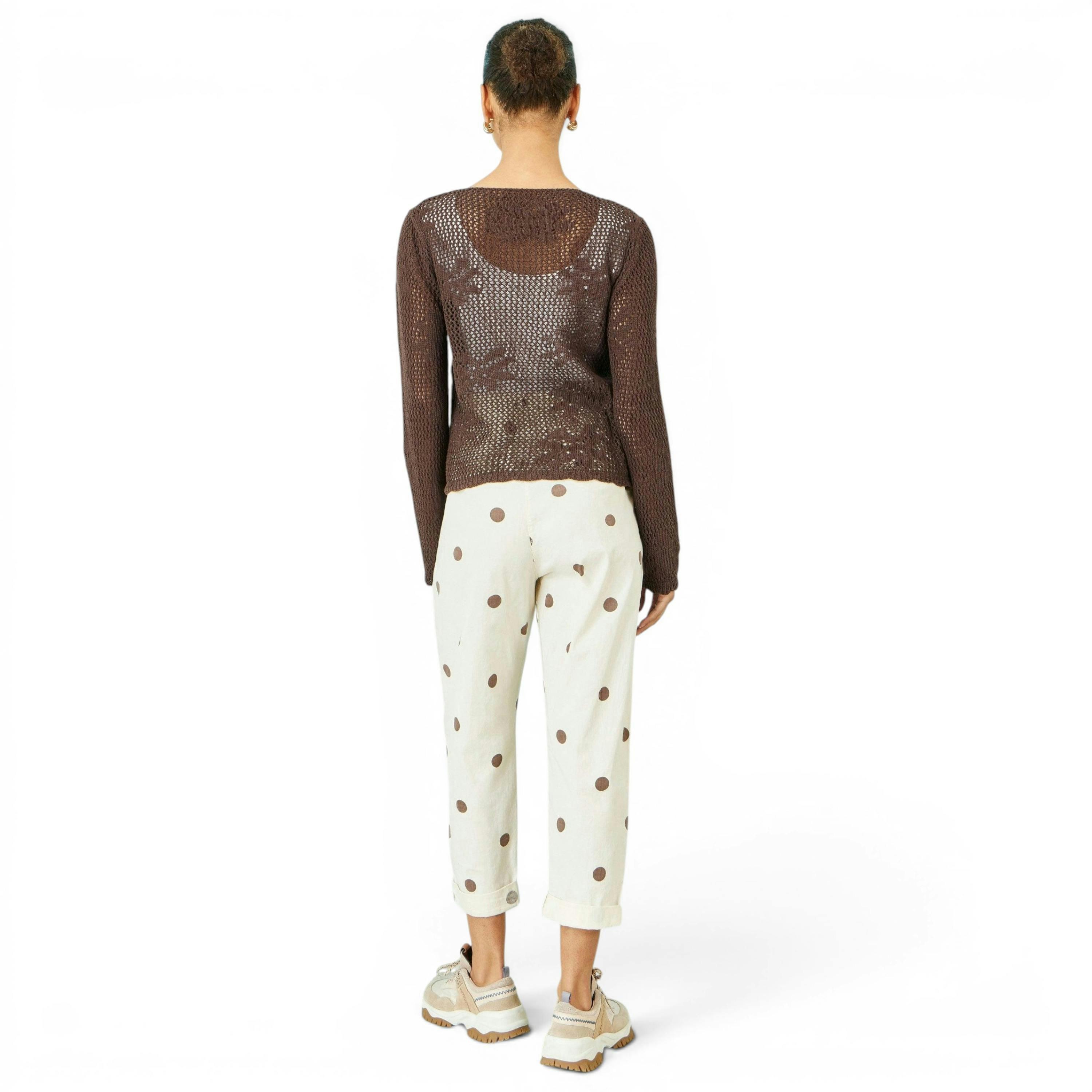 Yumi Brown Flower Crochet Button Up Cardigan , view 4 of 6