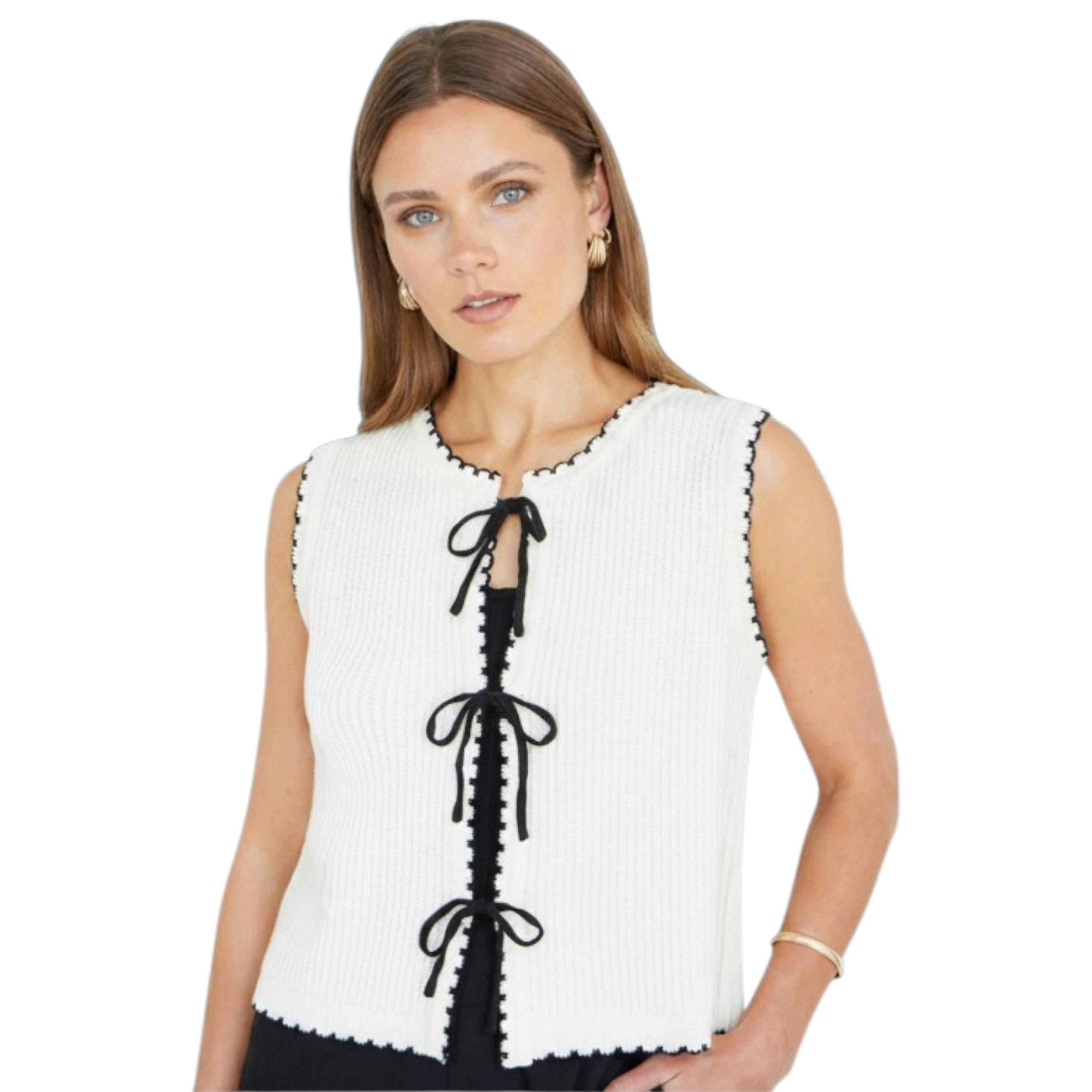 Yumi Ivory Knitted Waistcoat With Bow Trims , view 5 of 6