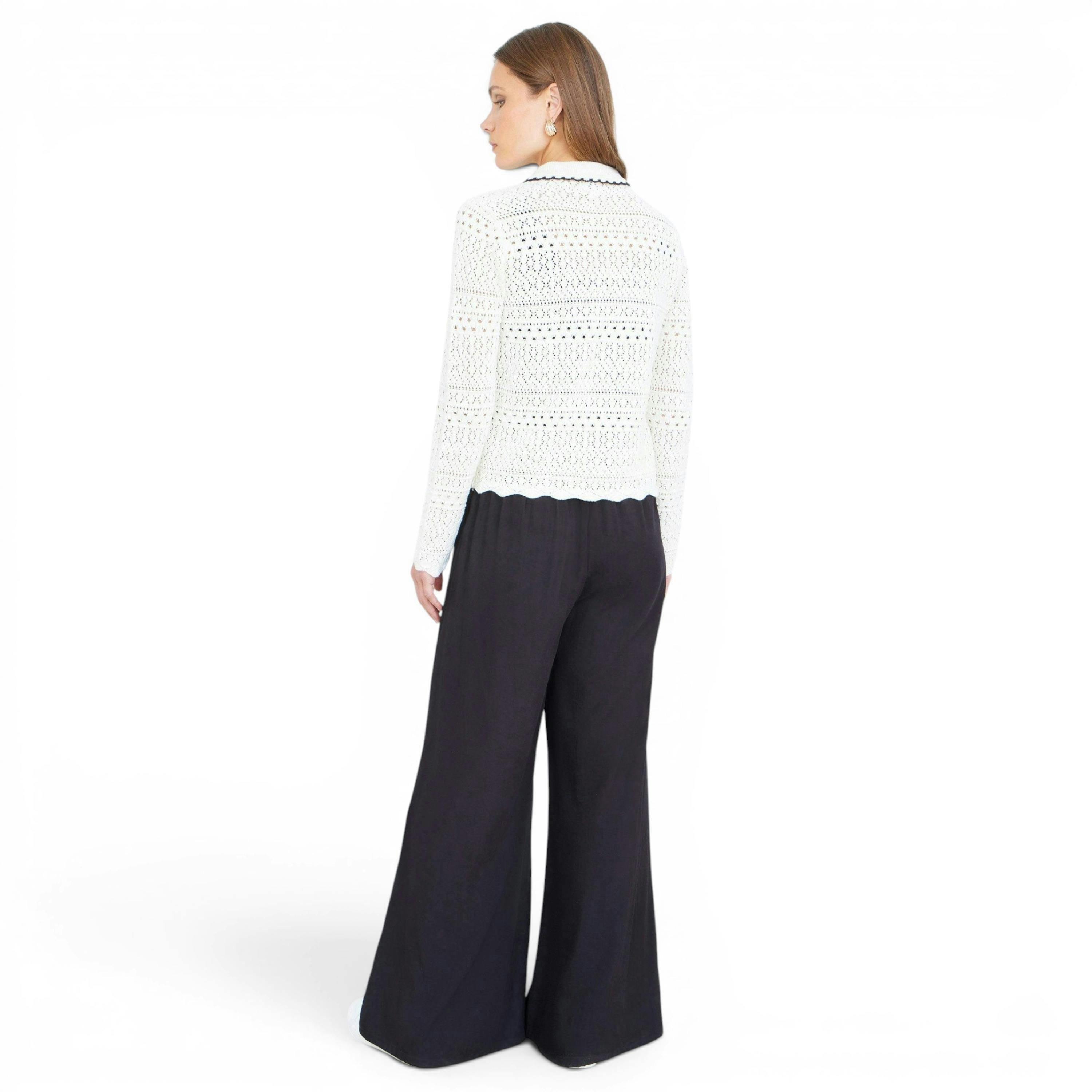 Yumi Ivory Crochet Knitted Cardigan With Peter Pan Collar , view 3 of 6