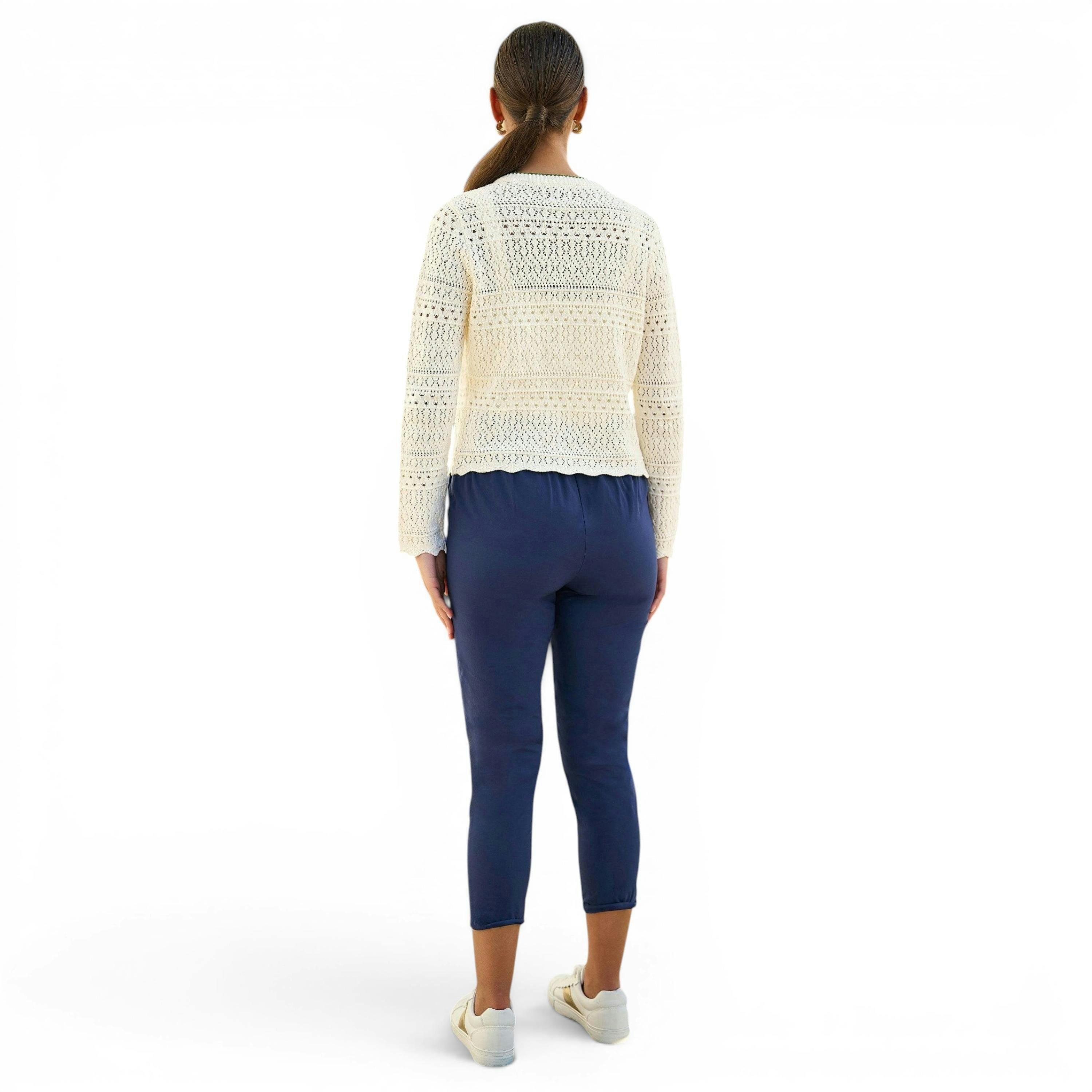 Yumi Ivory Crochet Knitted Tie Front Cardigan With Floral Embroidery , view 4 of 6