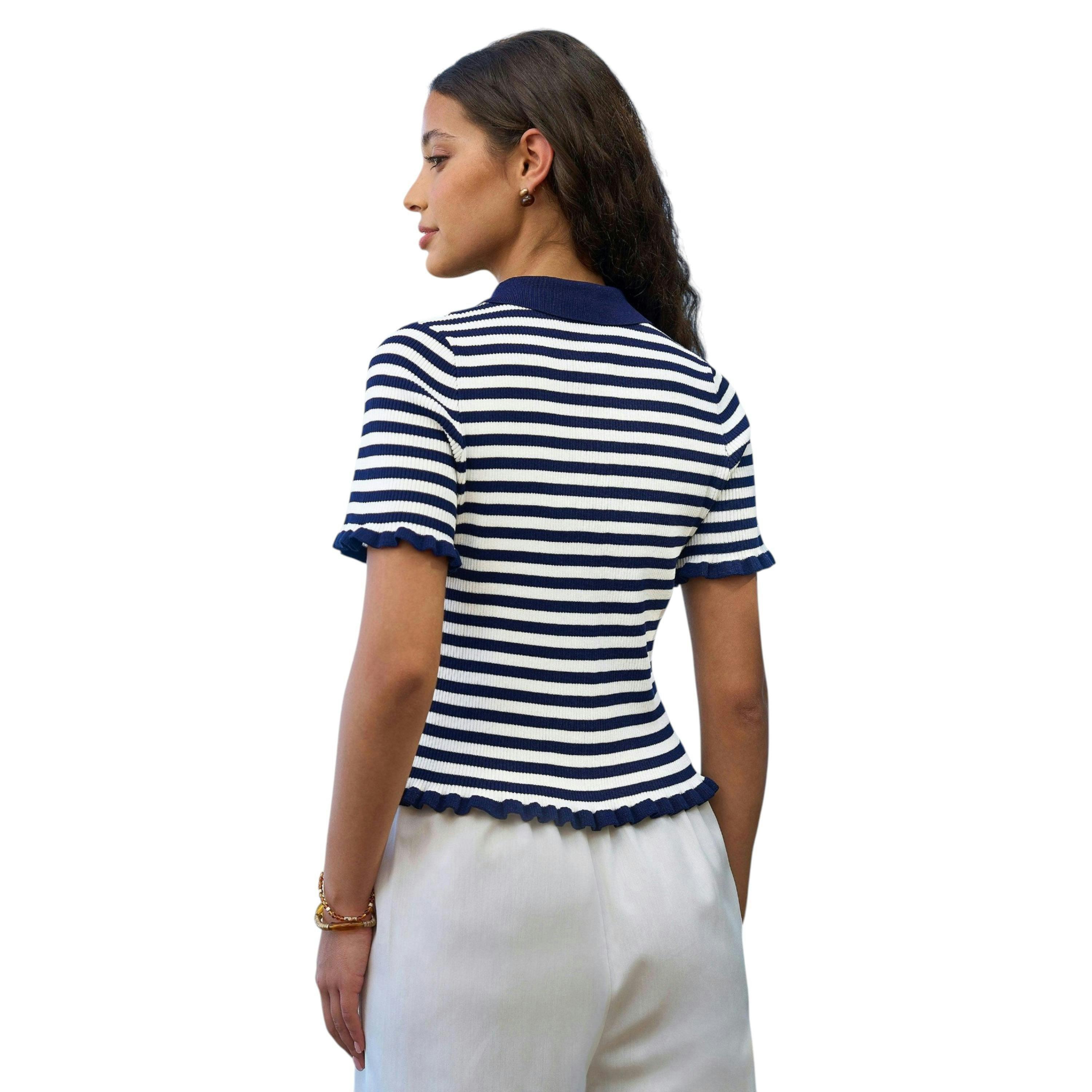 Yumi Navy Nautical Striped Knitted Top , view 4 of 6