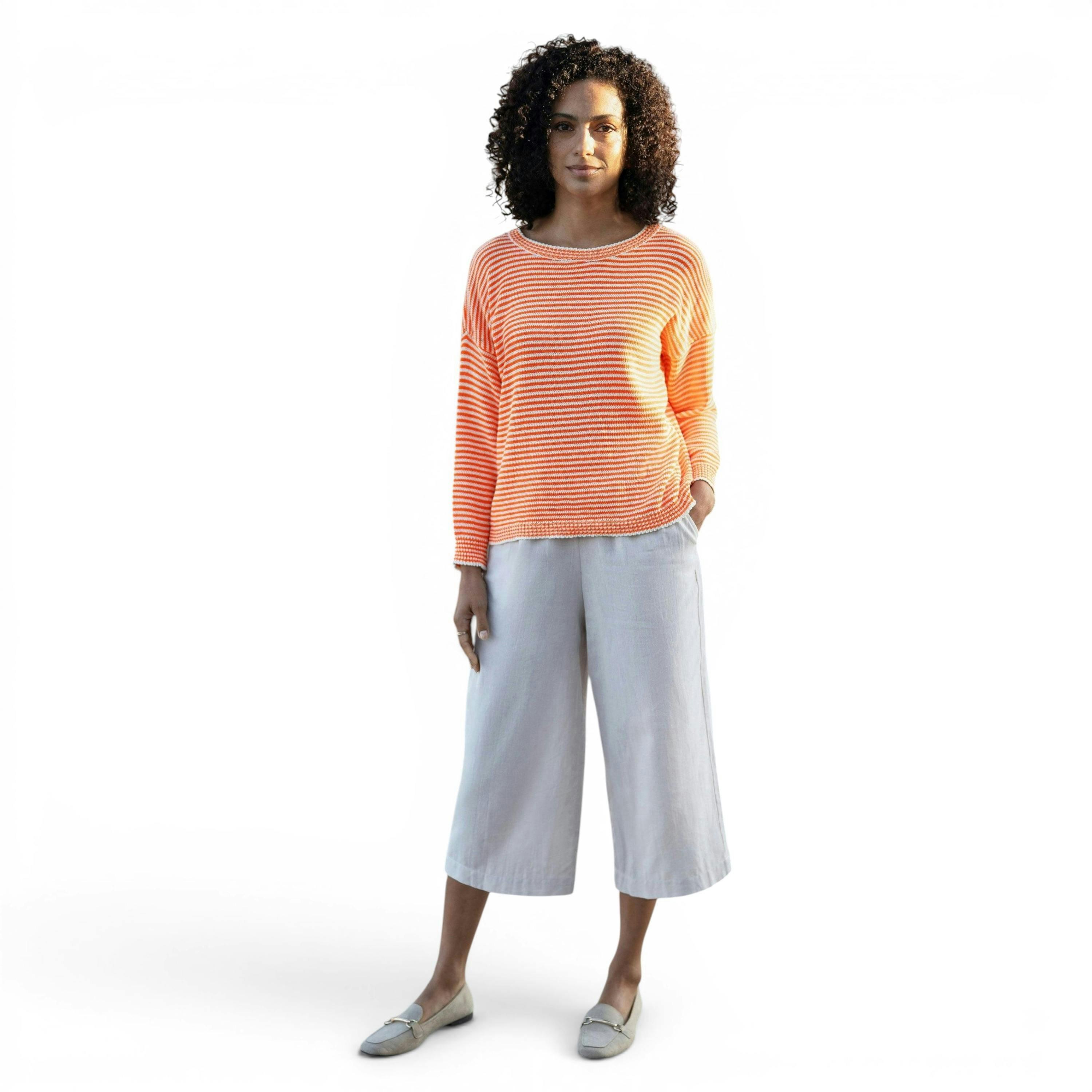 Yumi Orange Knitted Stripe Relaxed Jumper , view 2 of 6