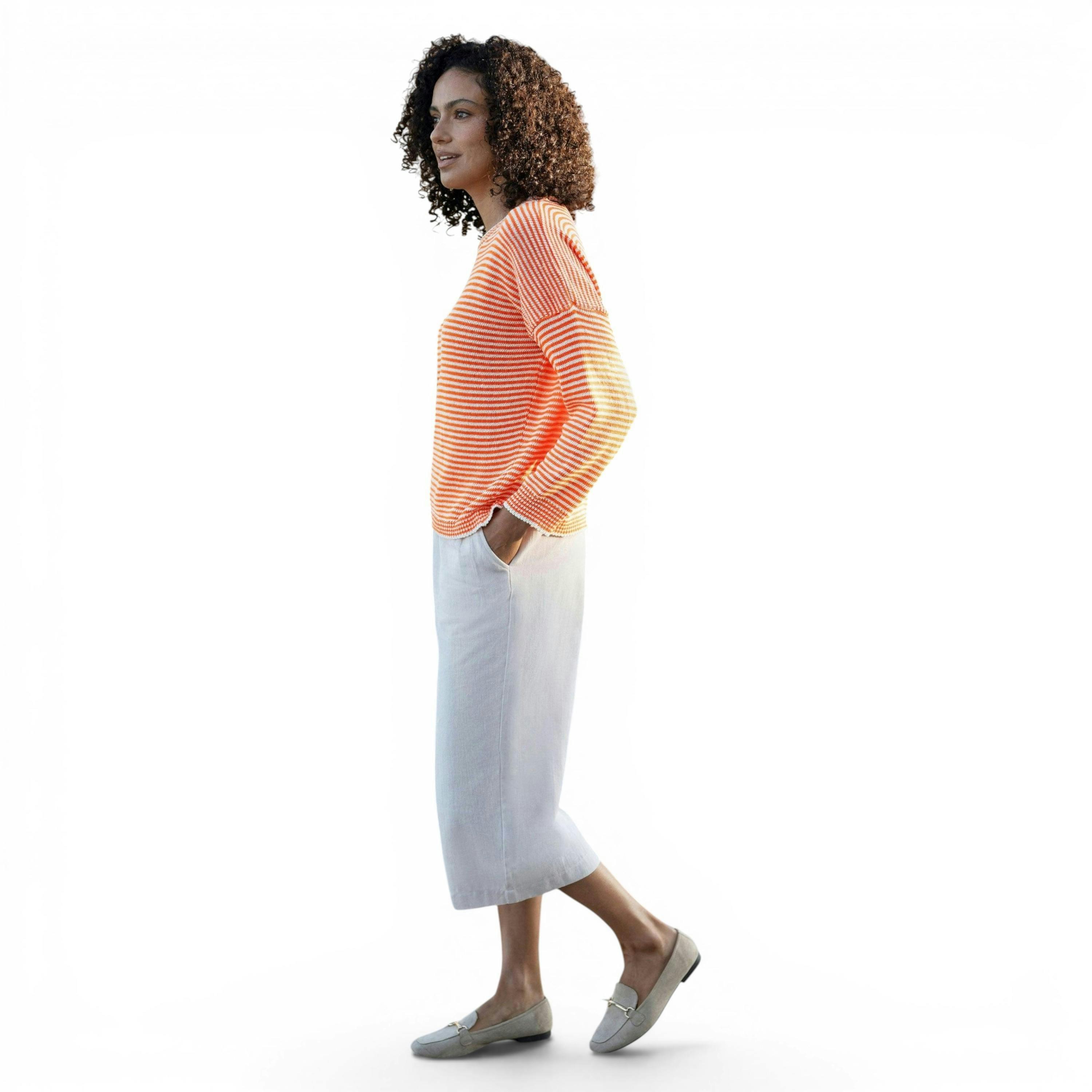 Yumi Orange Knitted Stripe Relaxed Jumper , view 3 of 6