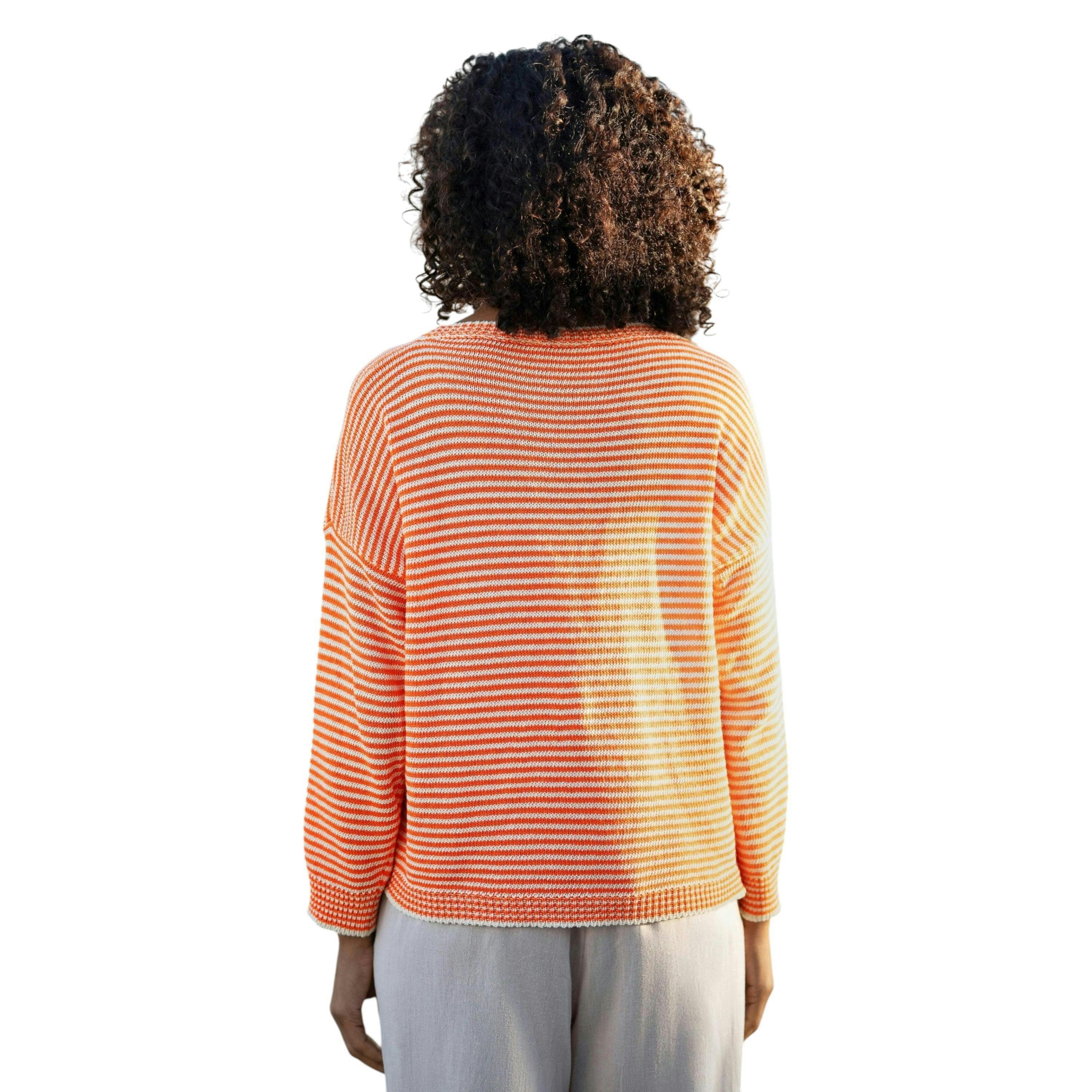 Yumi Orange Knitted Stripe Relaxed Jumper , view 4 of 6