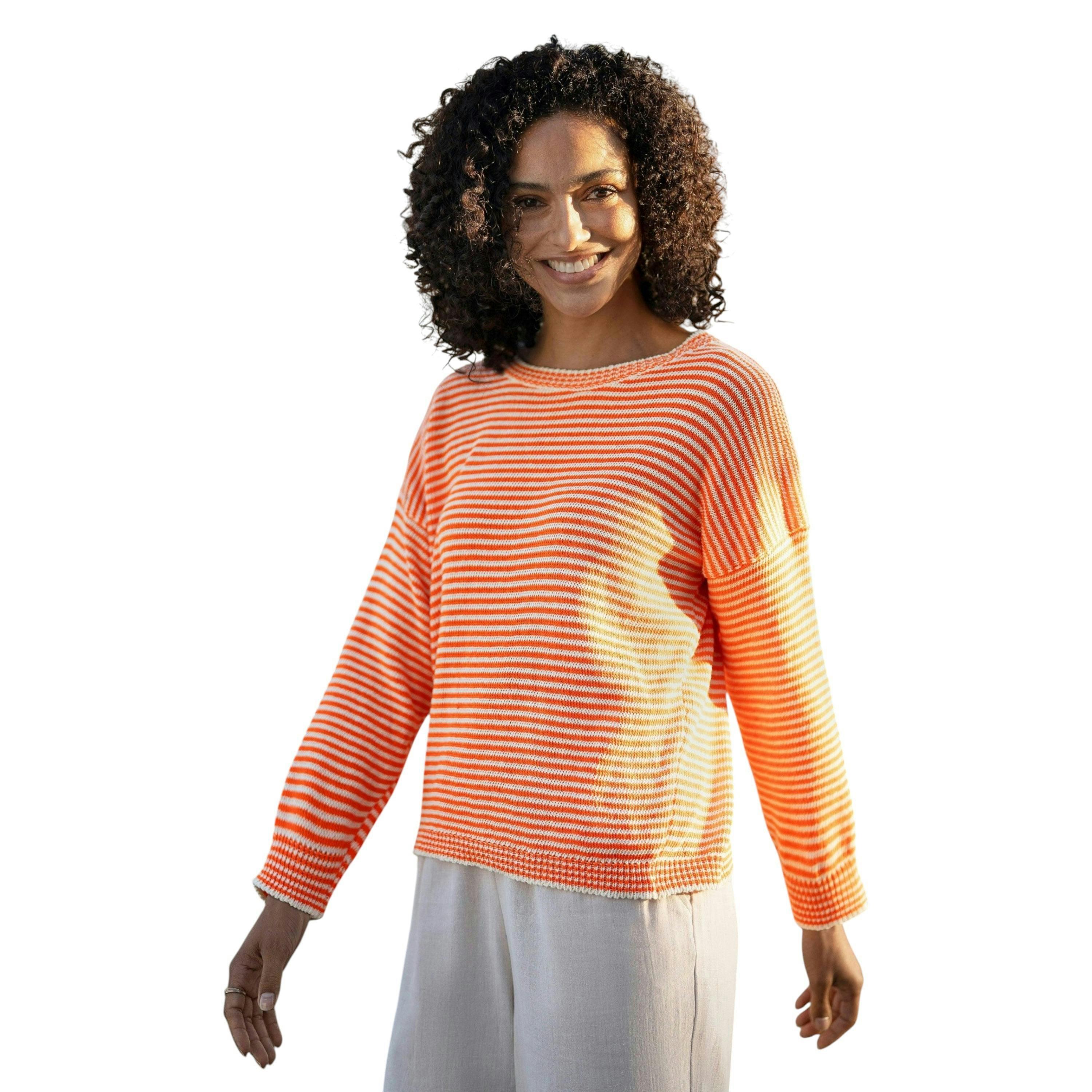 Yumi Orange Knitted Stripe Relaxed Jumper , view 5 of 6