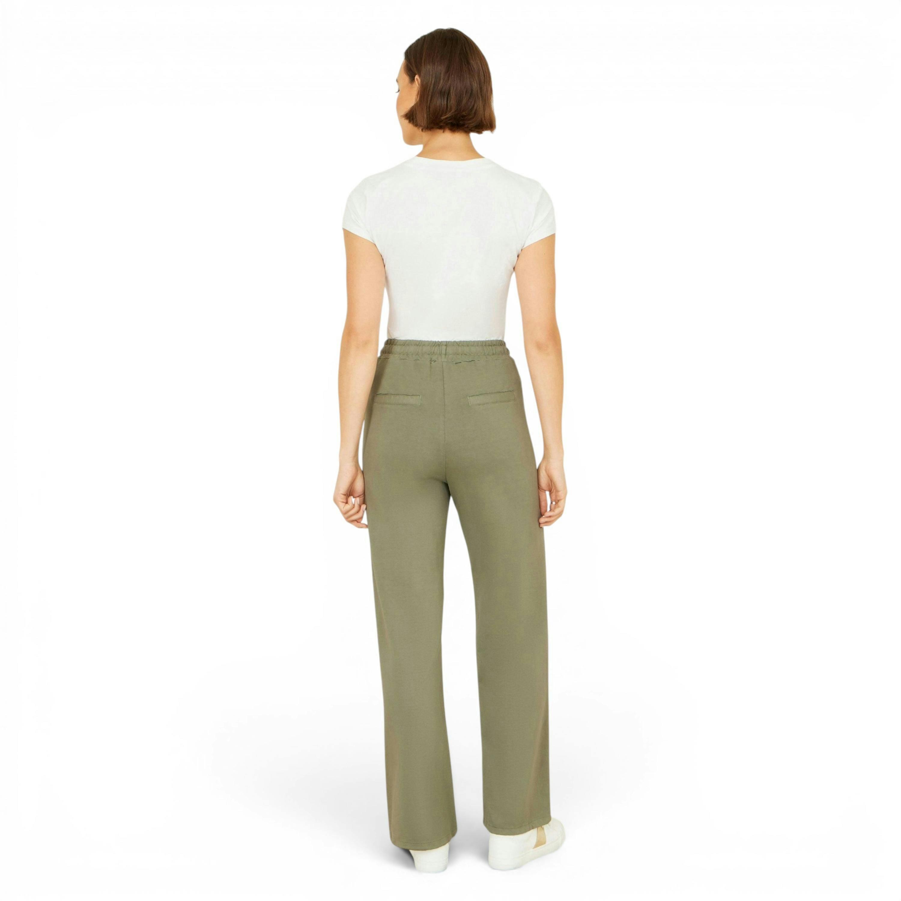 Yumi Khaki Relaxed Stretch Wide Leg Trousers With Pockets , view 3 of 4