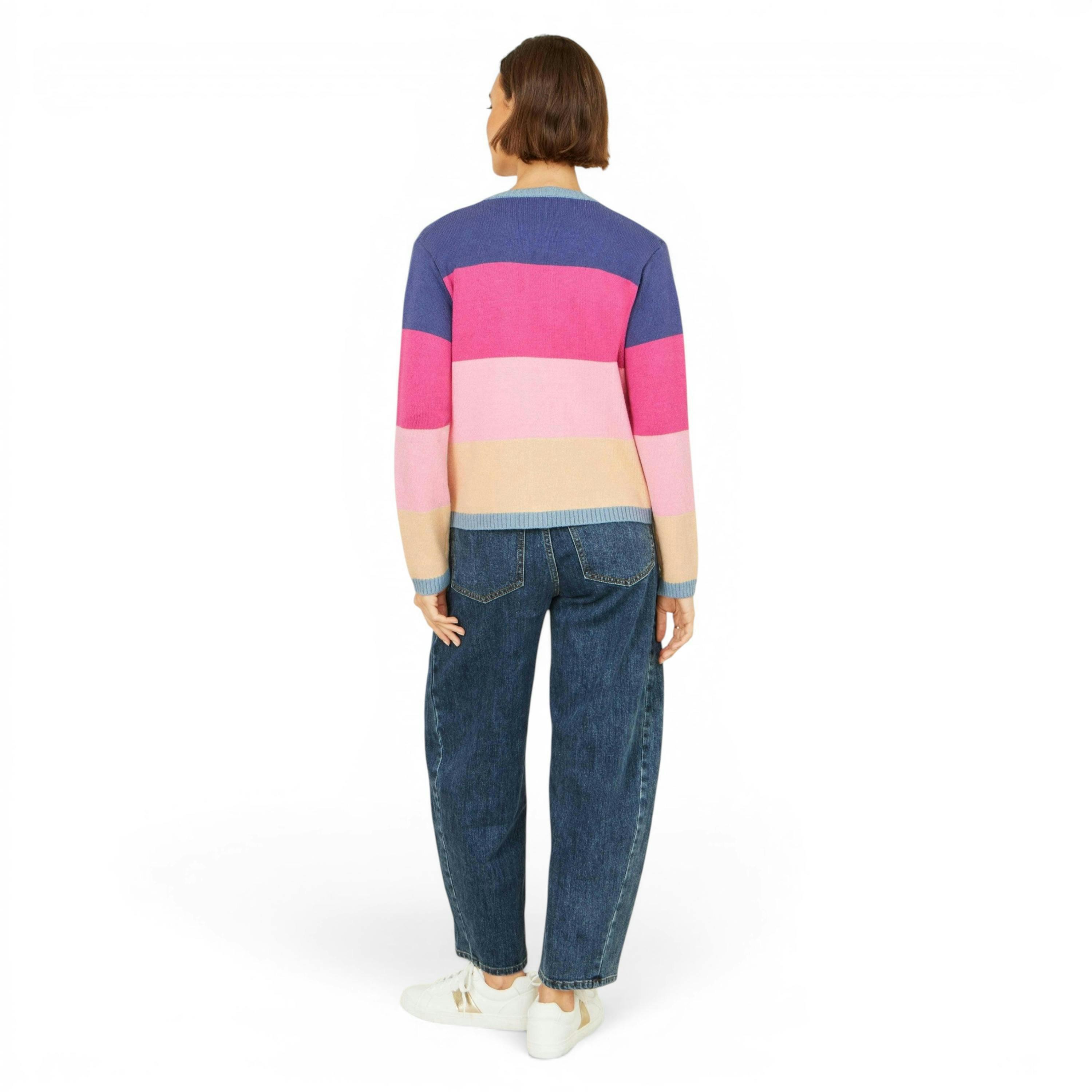 Yumi Multicolour Block Stripe Tie Front Cardigan , view 4 of 5