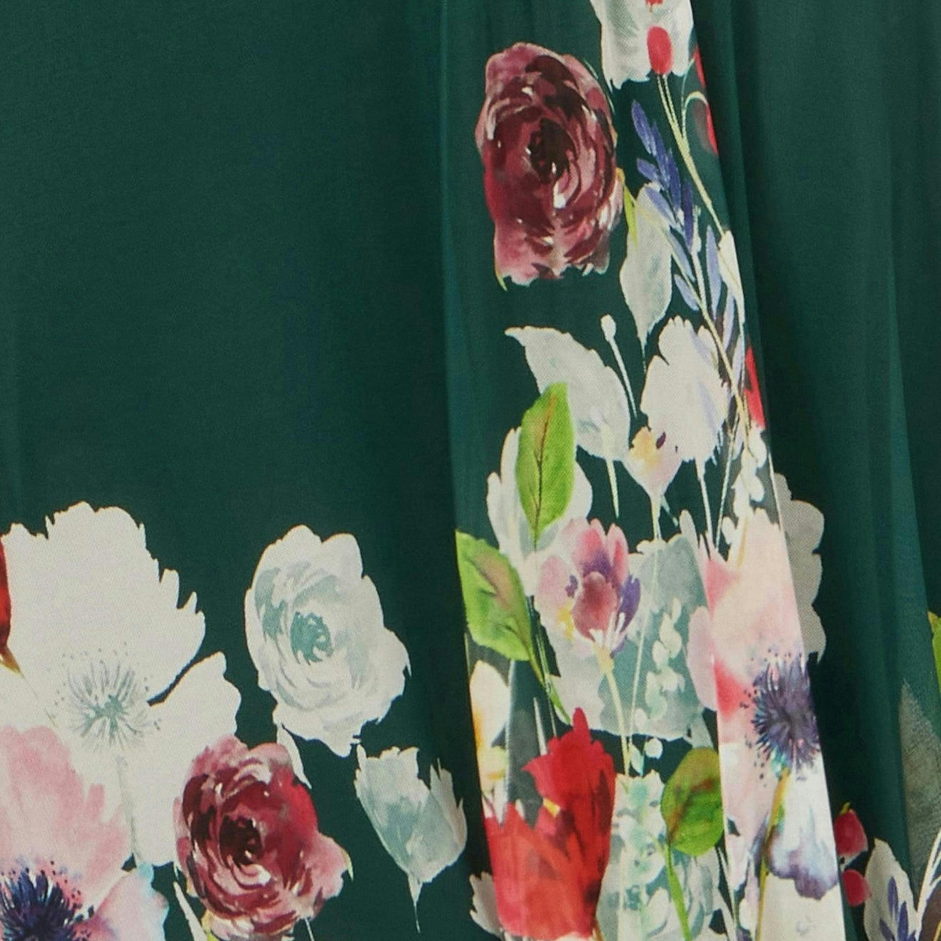 Yumi Green Mesh Wrap Midi Dress With Floral Hem Border , view 6 of 6