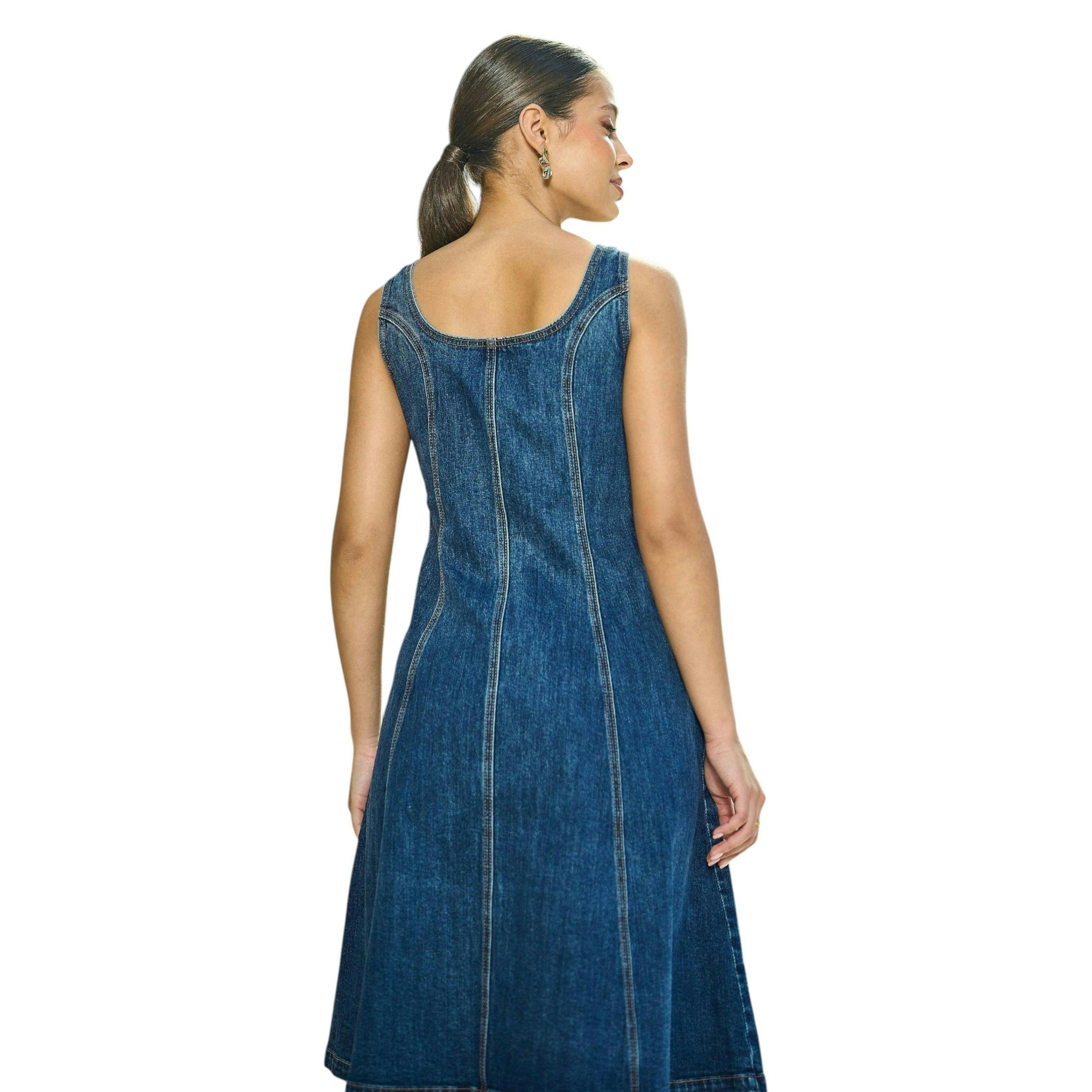 Yumi Blue Stretch Denim Panel Fitted Dress , view 5 of 6