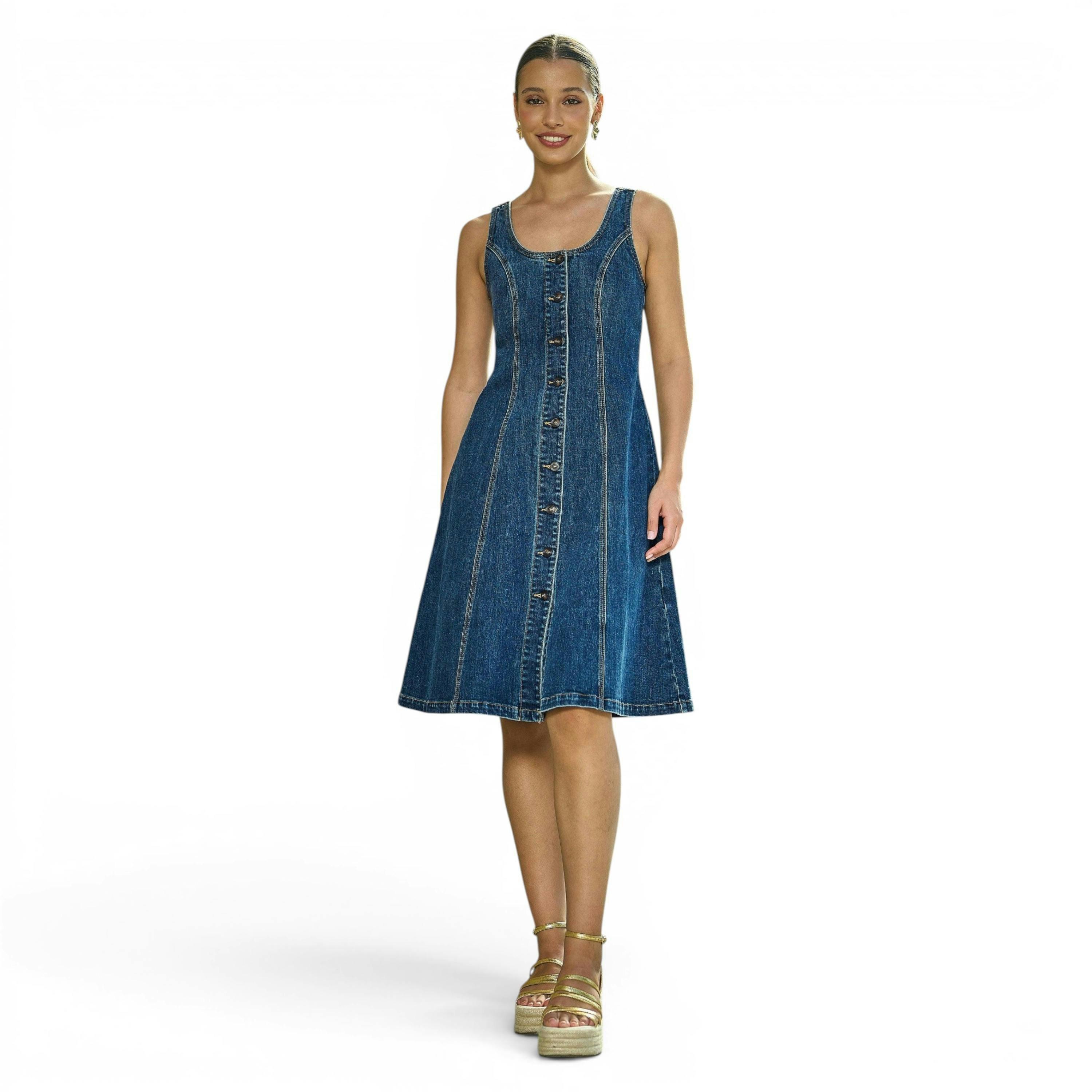 Yumi Blue Stretch Denim Panel Fitted Dress , view 6 of 6