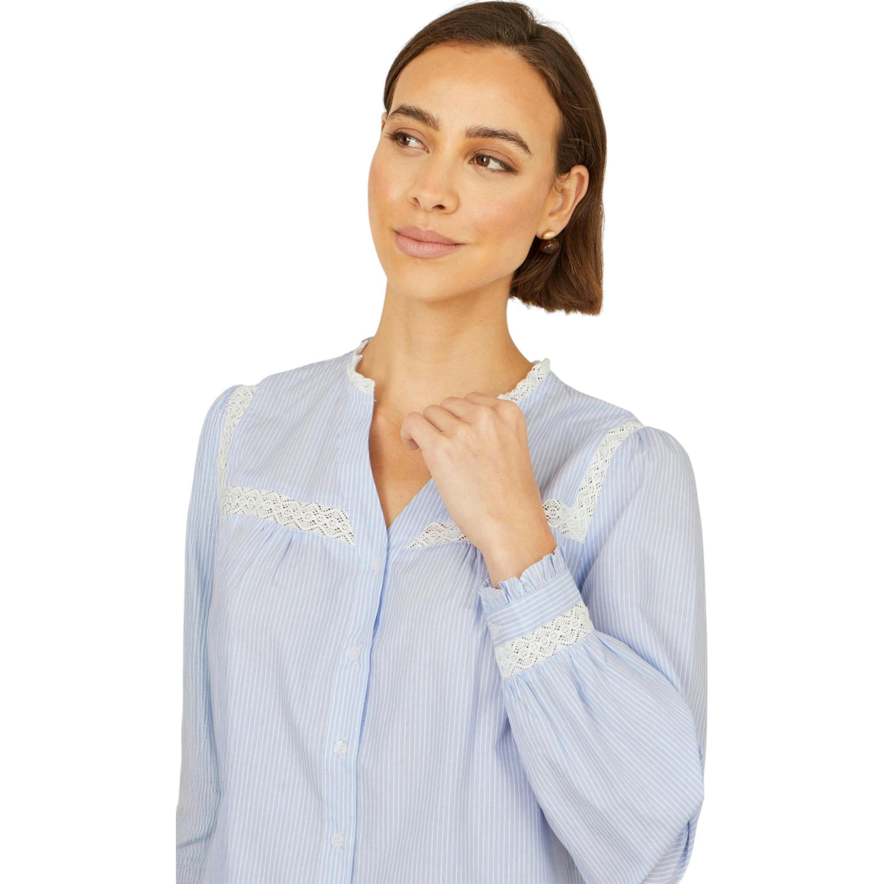 Yumi Blue Stripe Shirt With Lace Detail , view 2 of 5