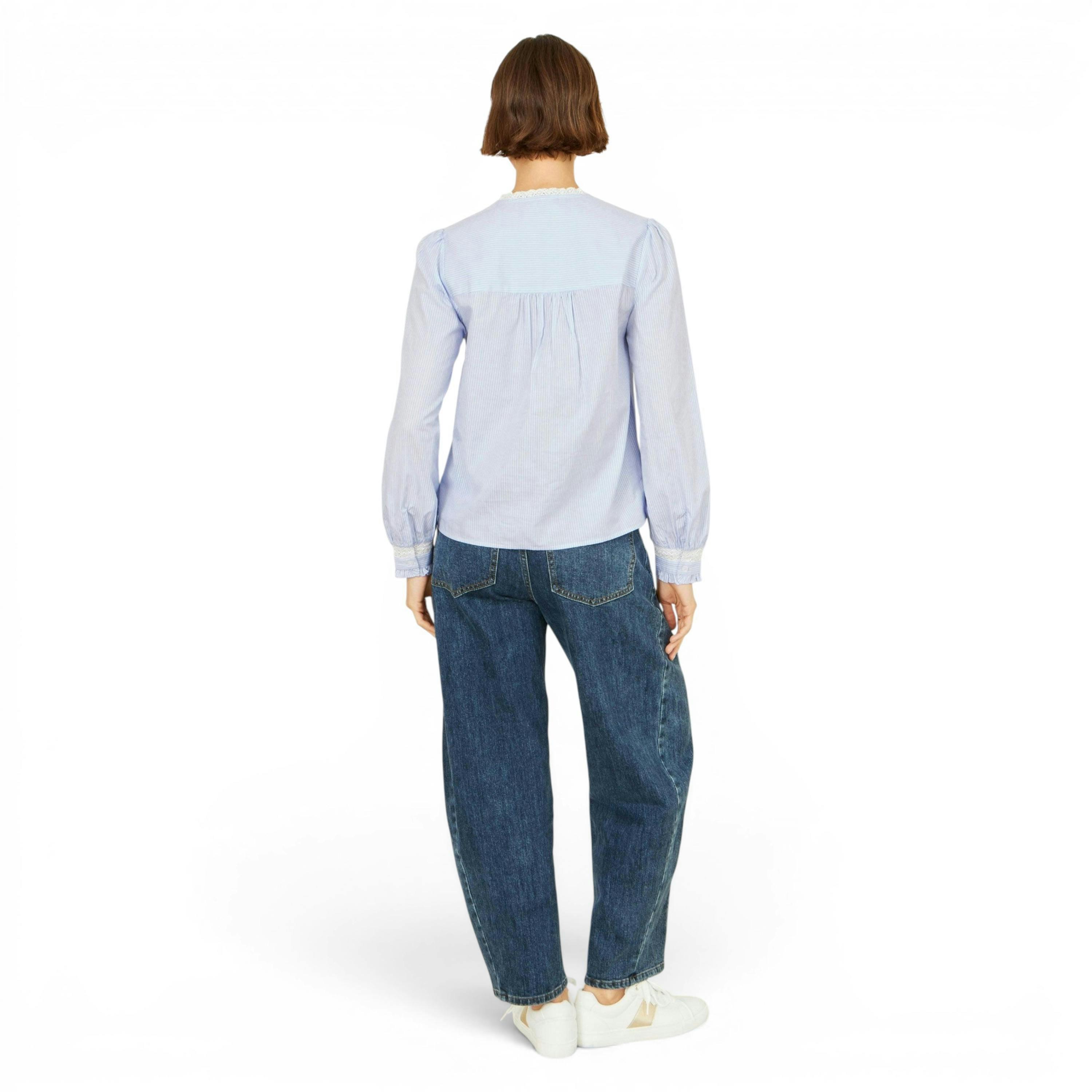 Yumi Blue Stripe Shirt With Lace Detail , view 3 of 5