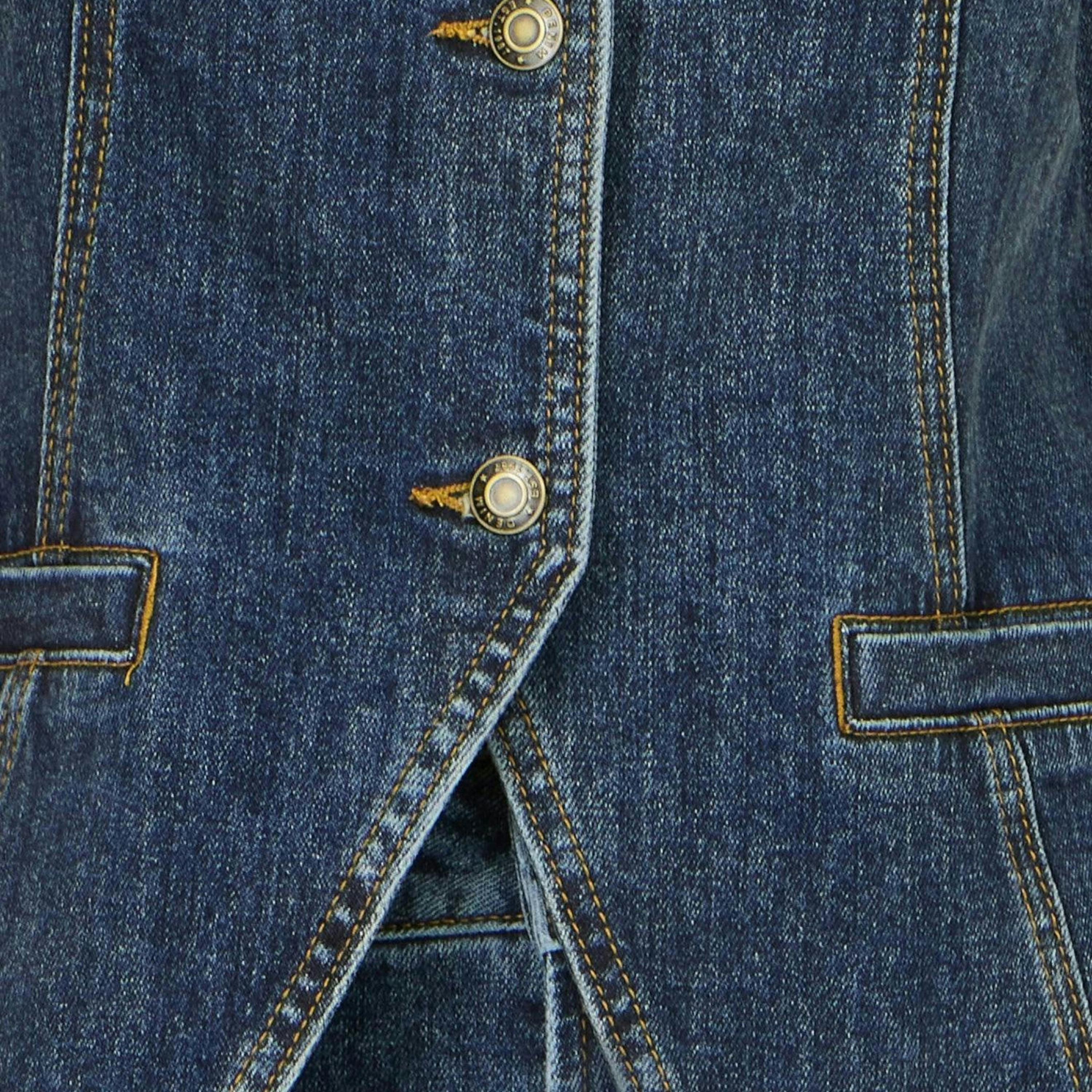 Yumi Blue Stretch Long Denim Waistcoat , view 6 of 6