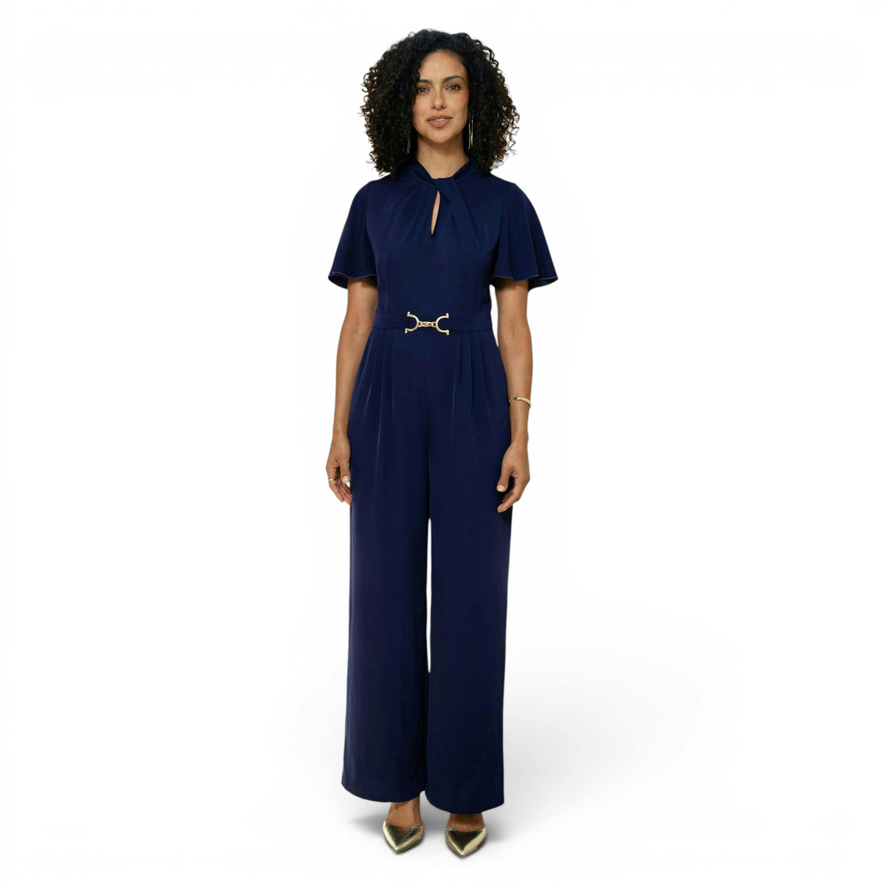 Yumi Navy Buckle Jumpsuit With Twist Knot Detail , view 6 of 6