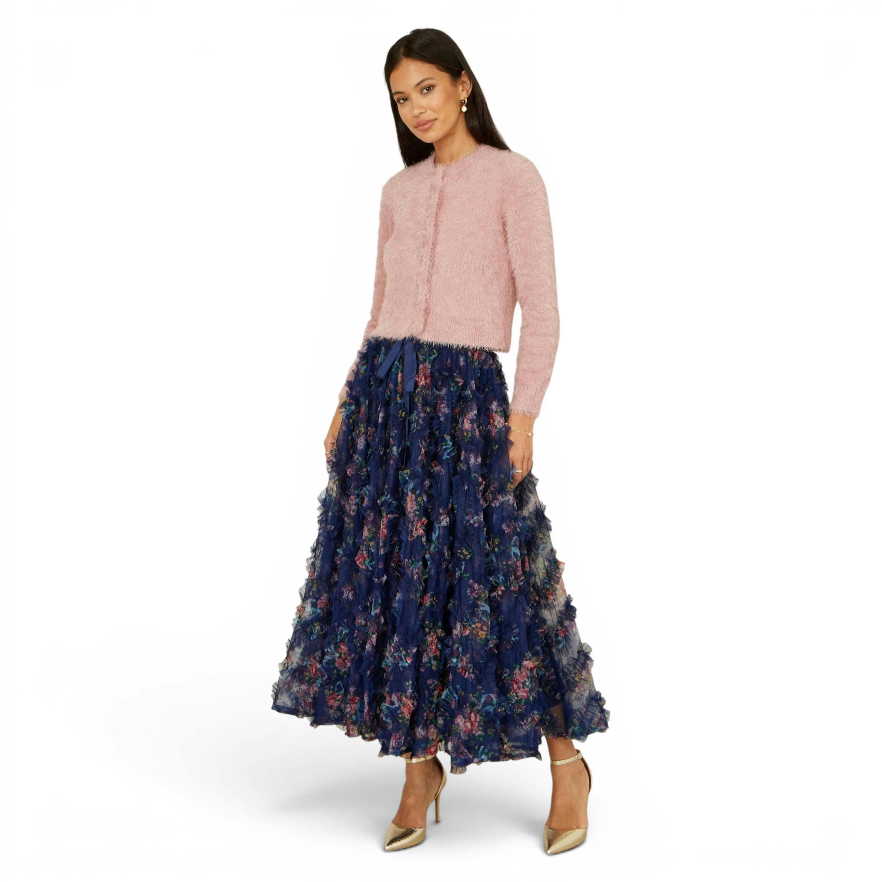 Yumi Pink Eyelash Knit Cropped Cardigan , view 3 of 5