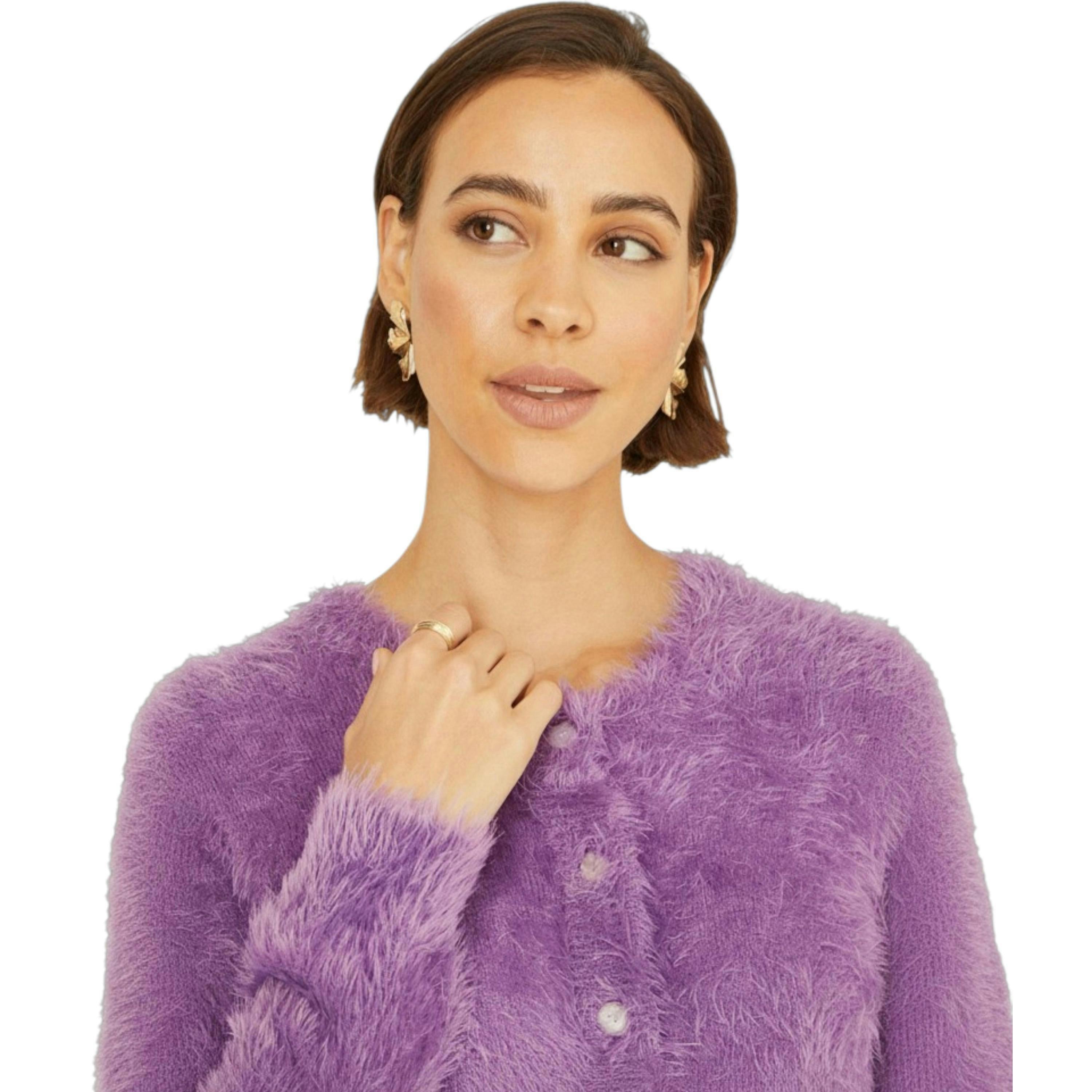 Yumi Lavender Eyelash Knit Cropped Cardigan , view 6 of 6