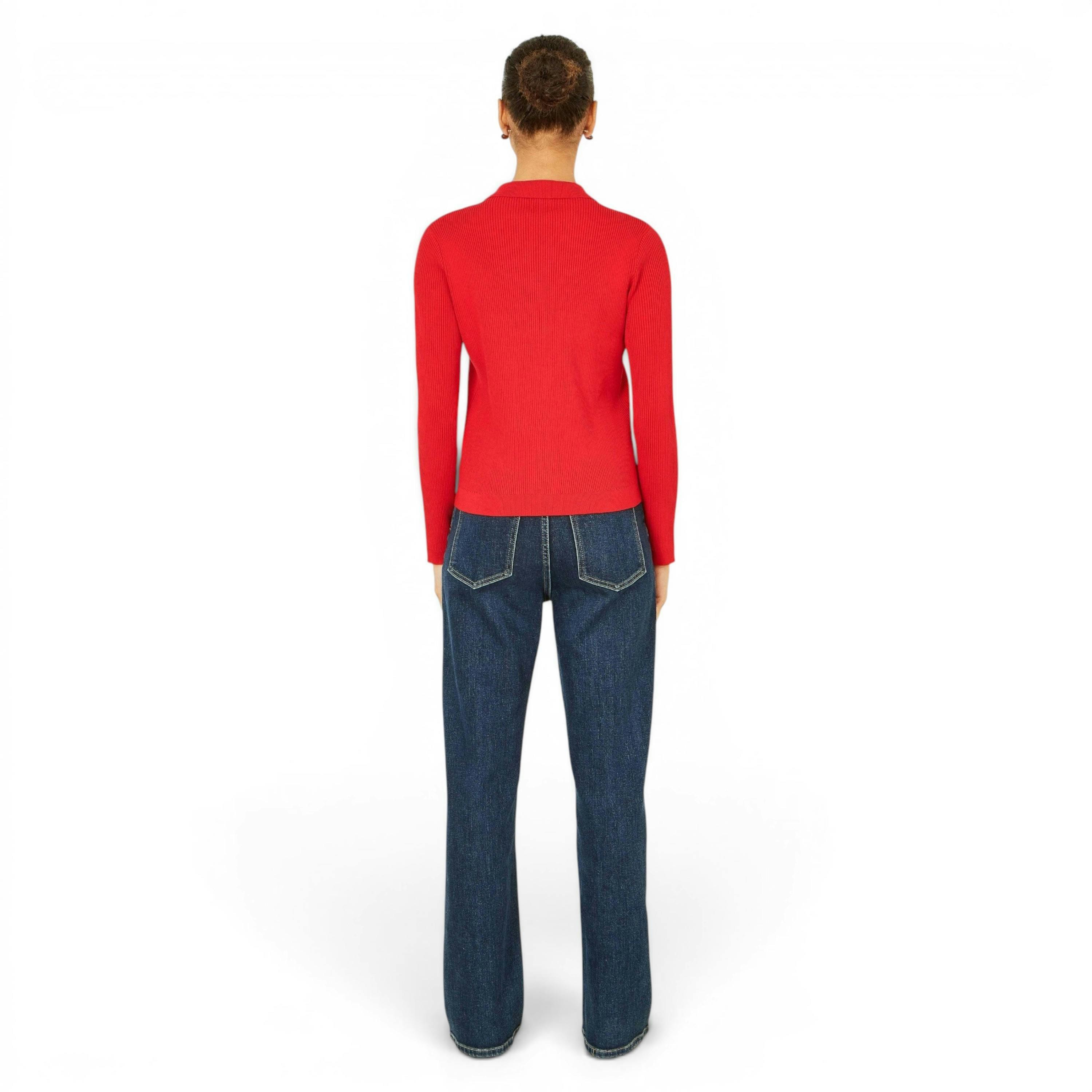 Yumi Red Ribbed Collar Button Up Cardigan , view 4 of 6