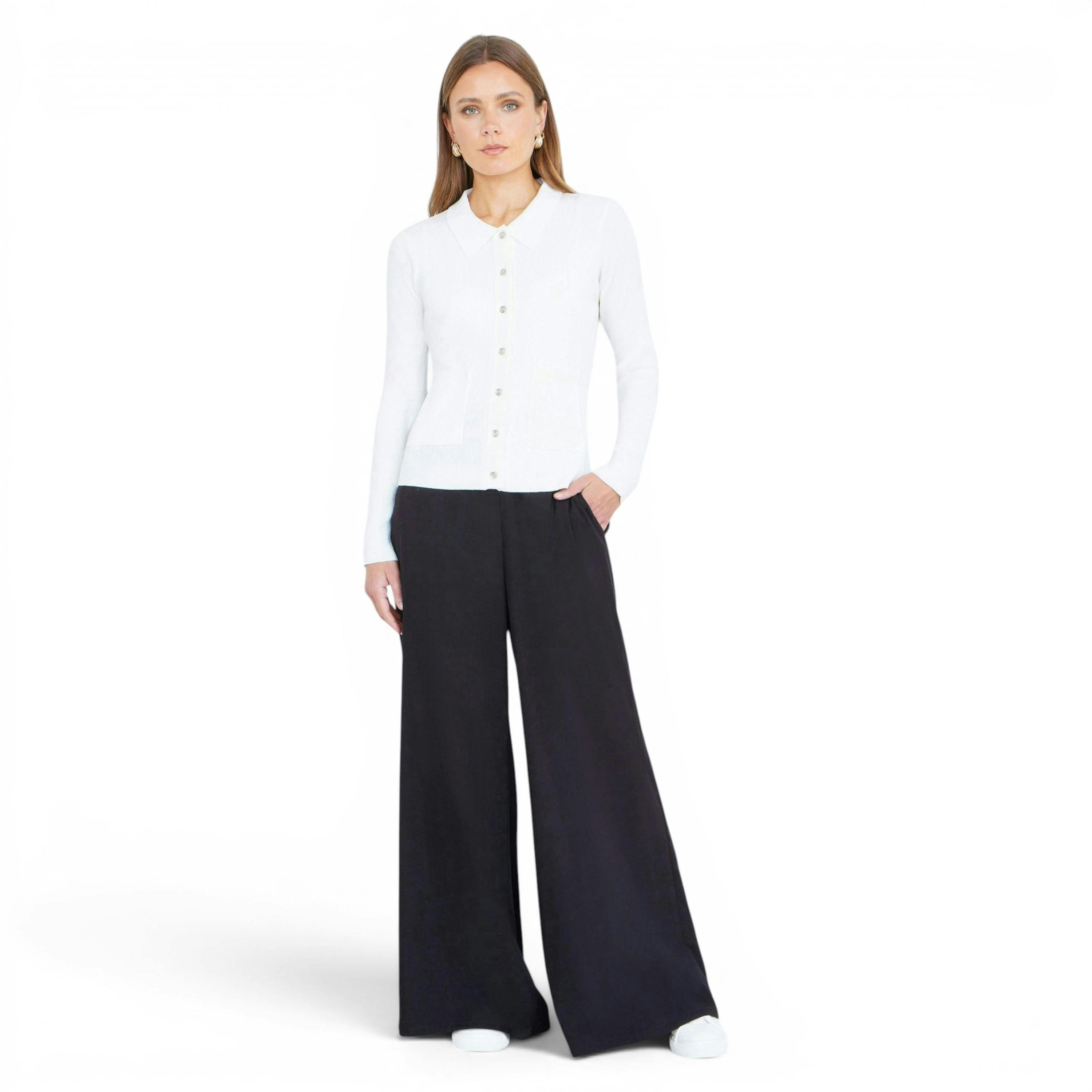Yumi Ivory Ribbed Collar Button Up Cardigan , view 2 of 6