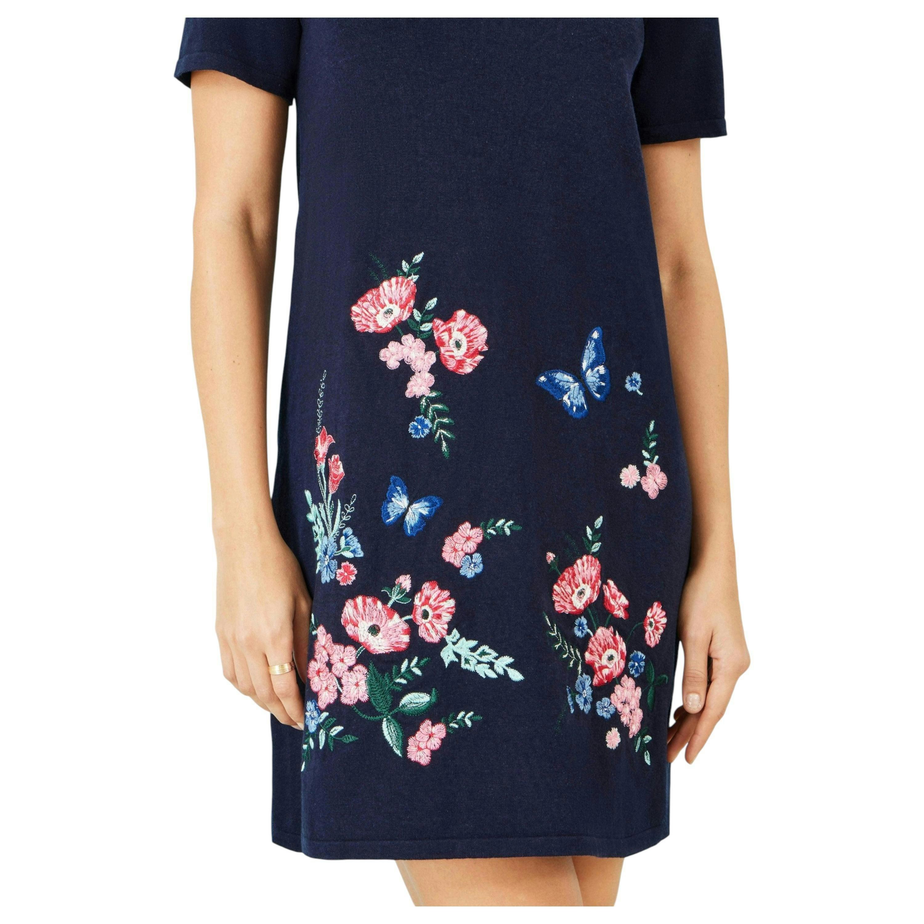 Yumi Navy Embroidered Knitted Floral Tunic , view 4 of 6