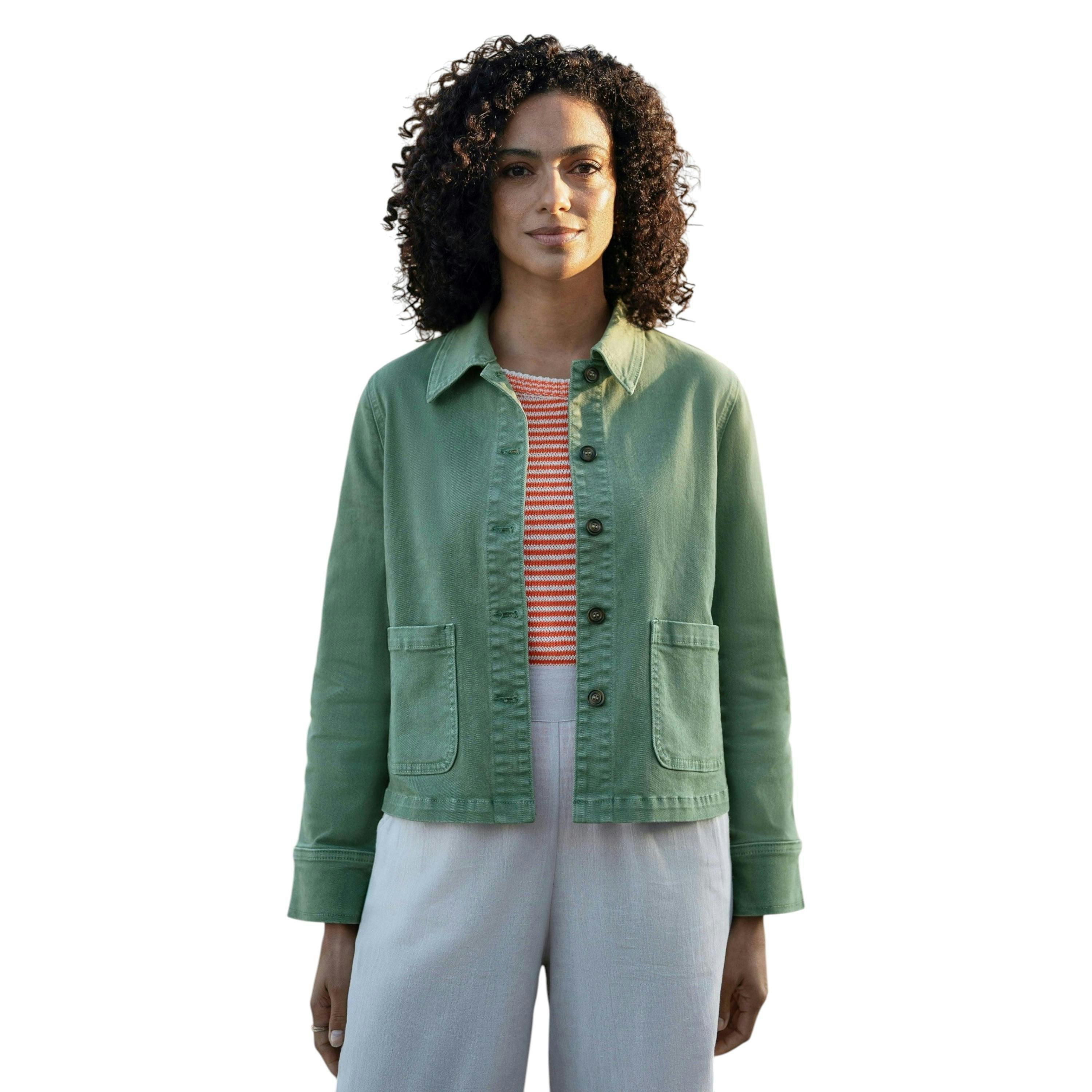 Yumi Green Canvas Jacket With Patch Pockets , view 1 of 5