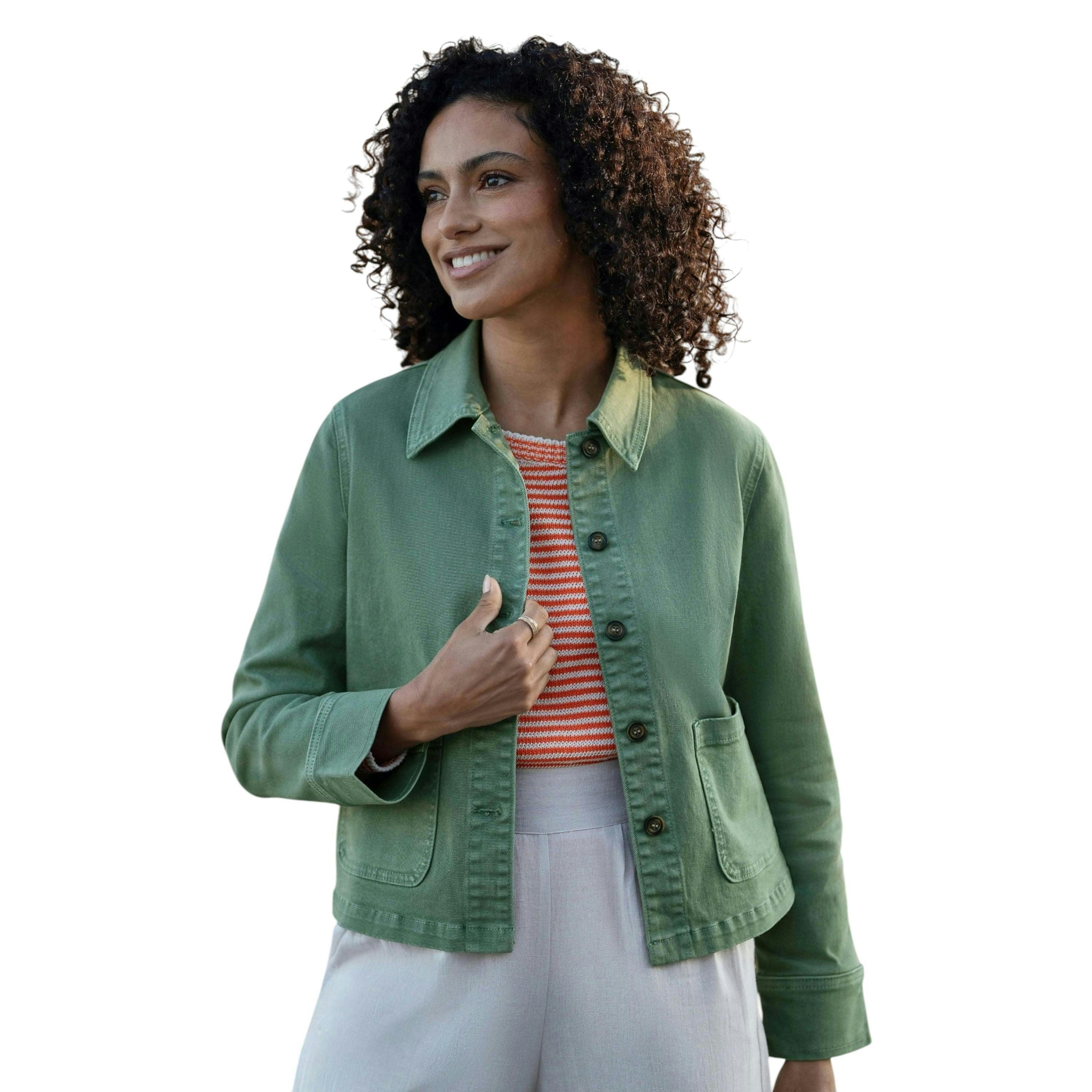 Yumi Green Canvas Jacket With Patch Pockets , view 2 of 5