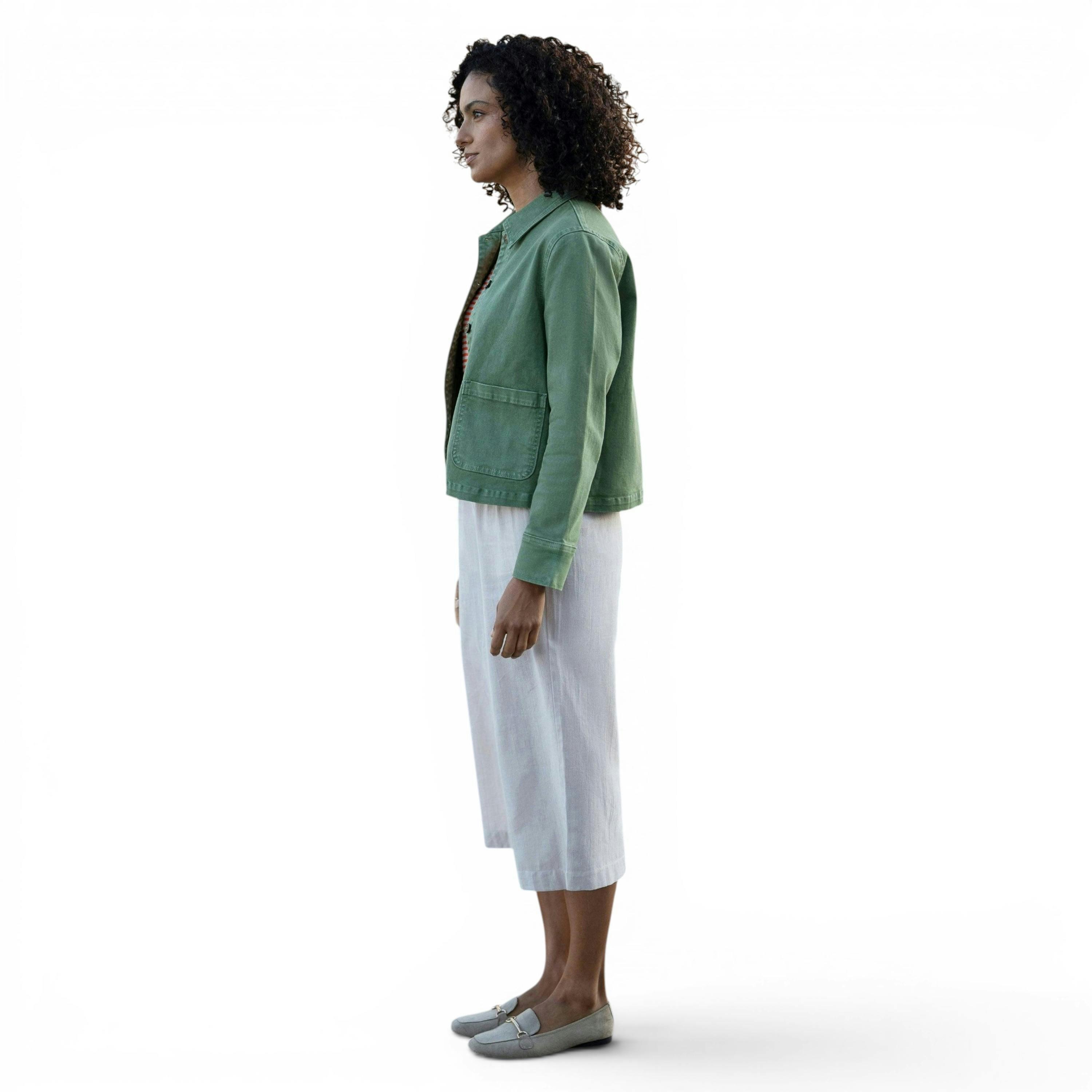 Yumi Green Canvas Jacket With Patch Pockets , view 3 of 5